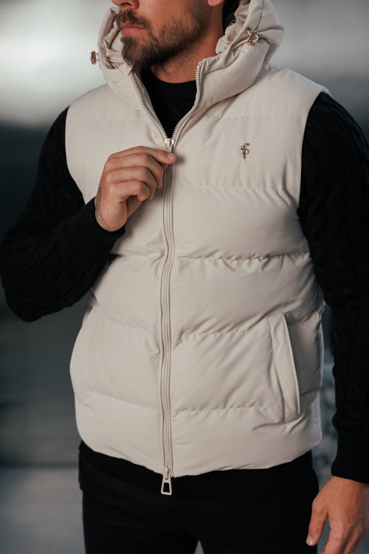 Light Beige Padded Hooded Gilet - FSN243 (PRE ORDER 24TH OCTOBER)
