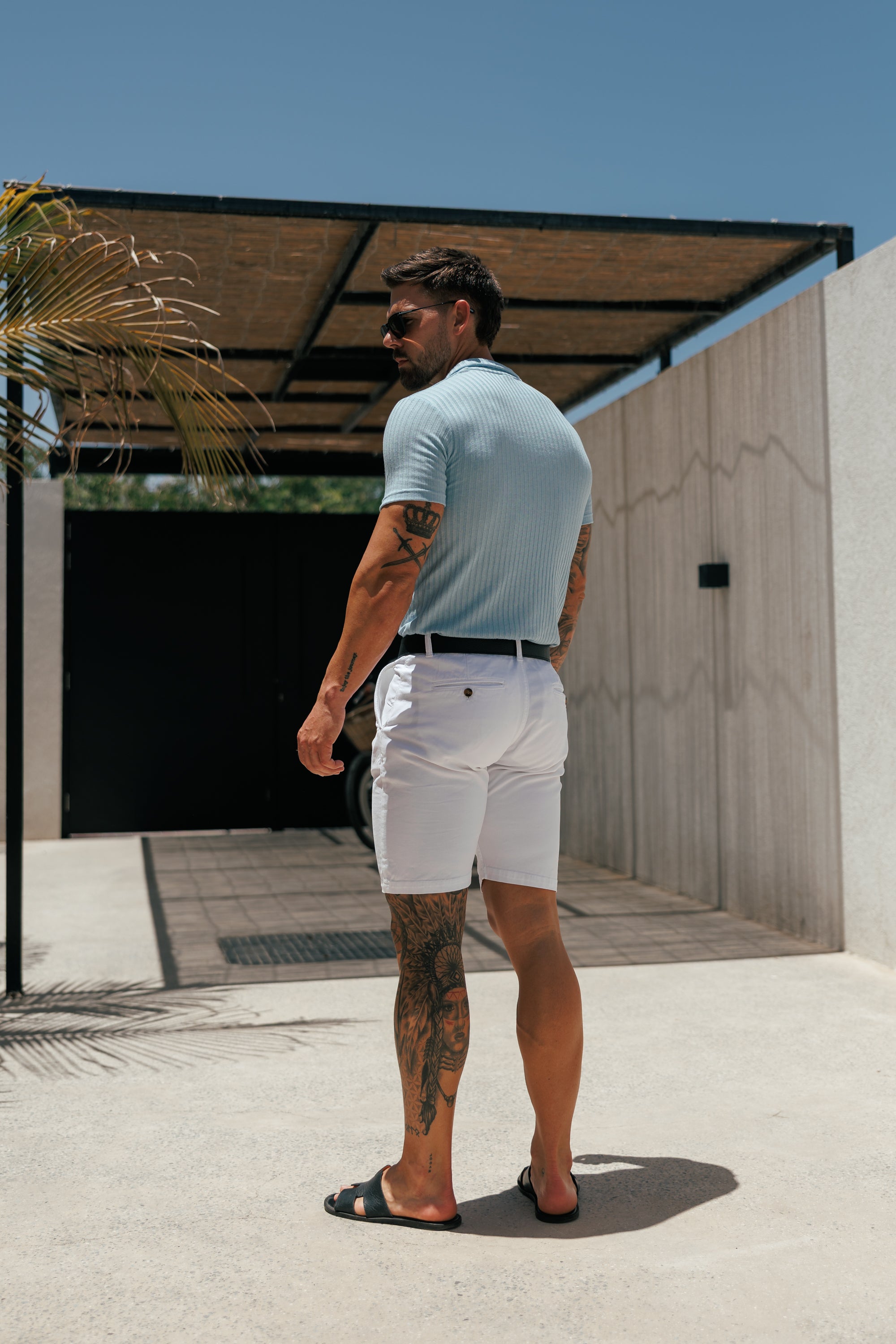 Light Blue / Silver Ribbed Revere Polo Shirt Short Sleeve - FSH1465
