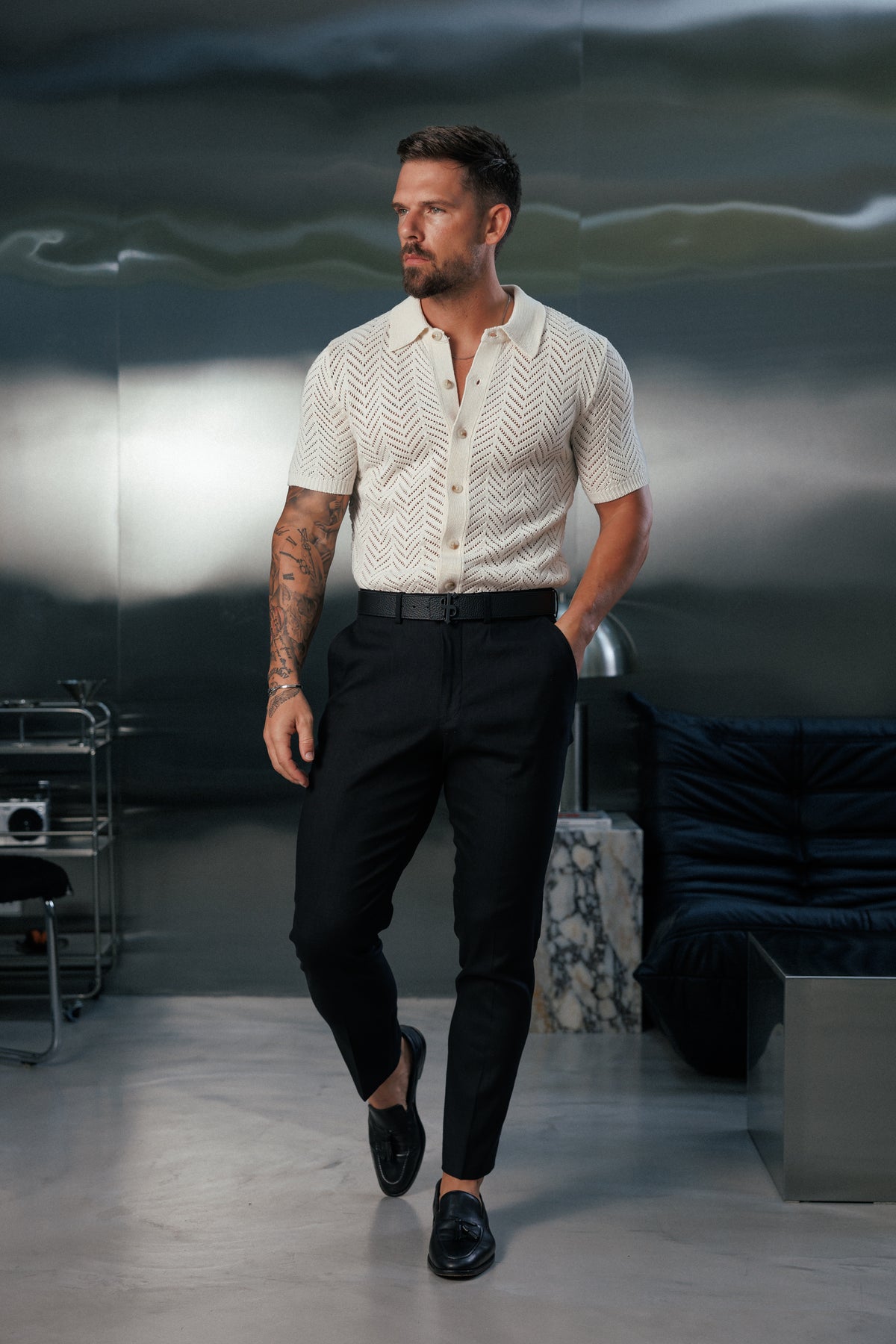 Slim Formal Black Linen Trousers With Belt Loops - FST048
