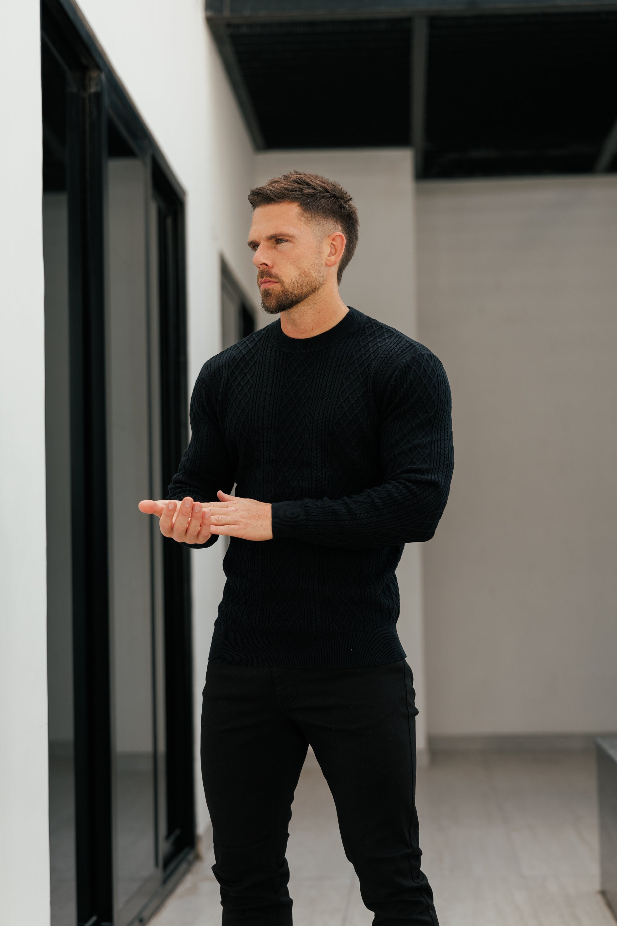 Fine Knit Diamond Black Jumper Long Sleeve - FSA006