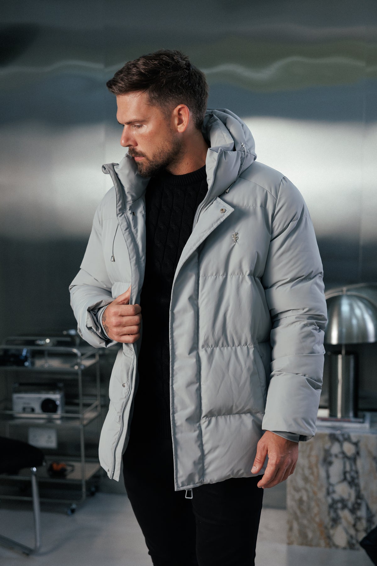 Mid Grey Padded Coat with Hood - FSN240 (PRE ORDER 24TH OCTOBER)