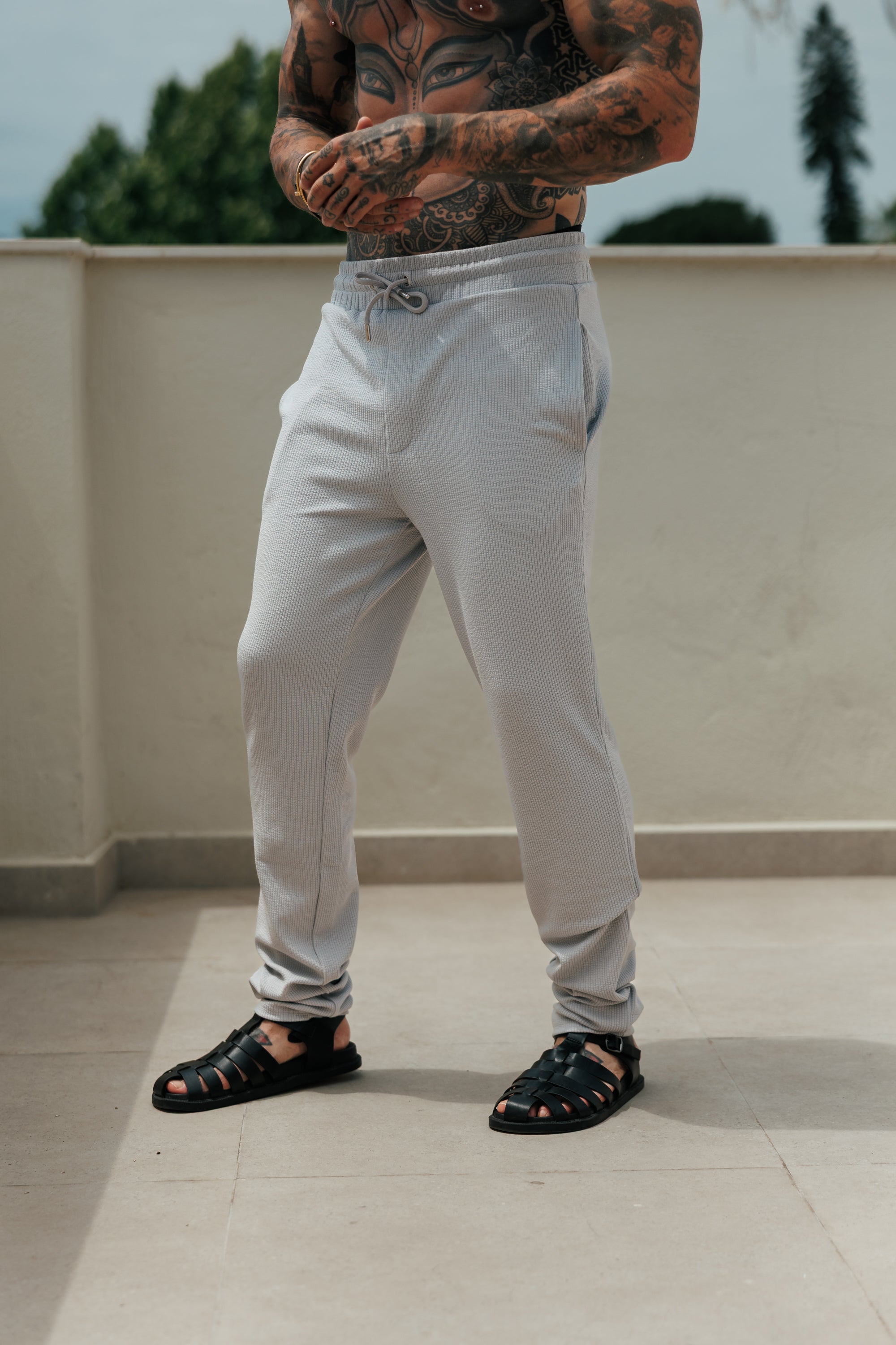 Jersey Cord Slim Light Grey Trousers - FSR091