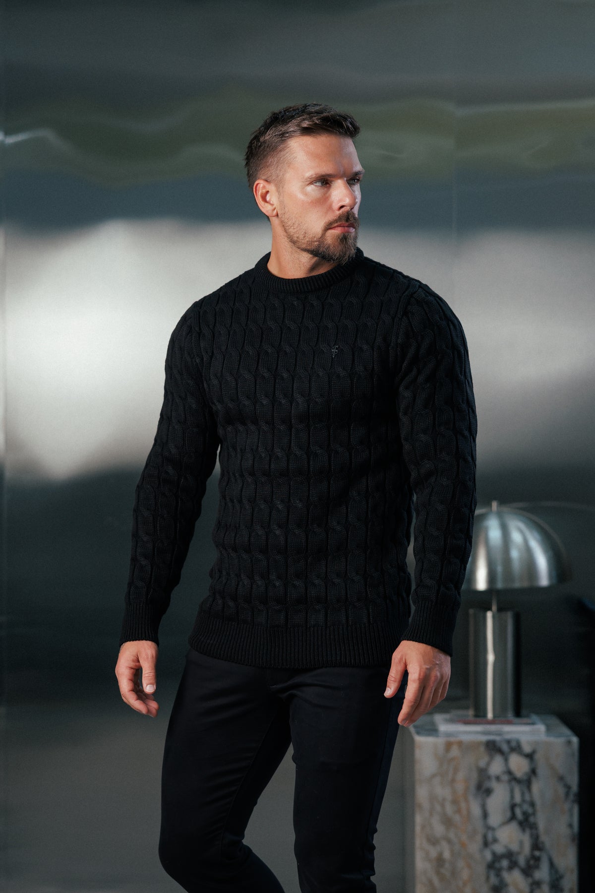 Chunky Cable Weave Knit Black Jumper - FSA055