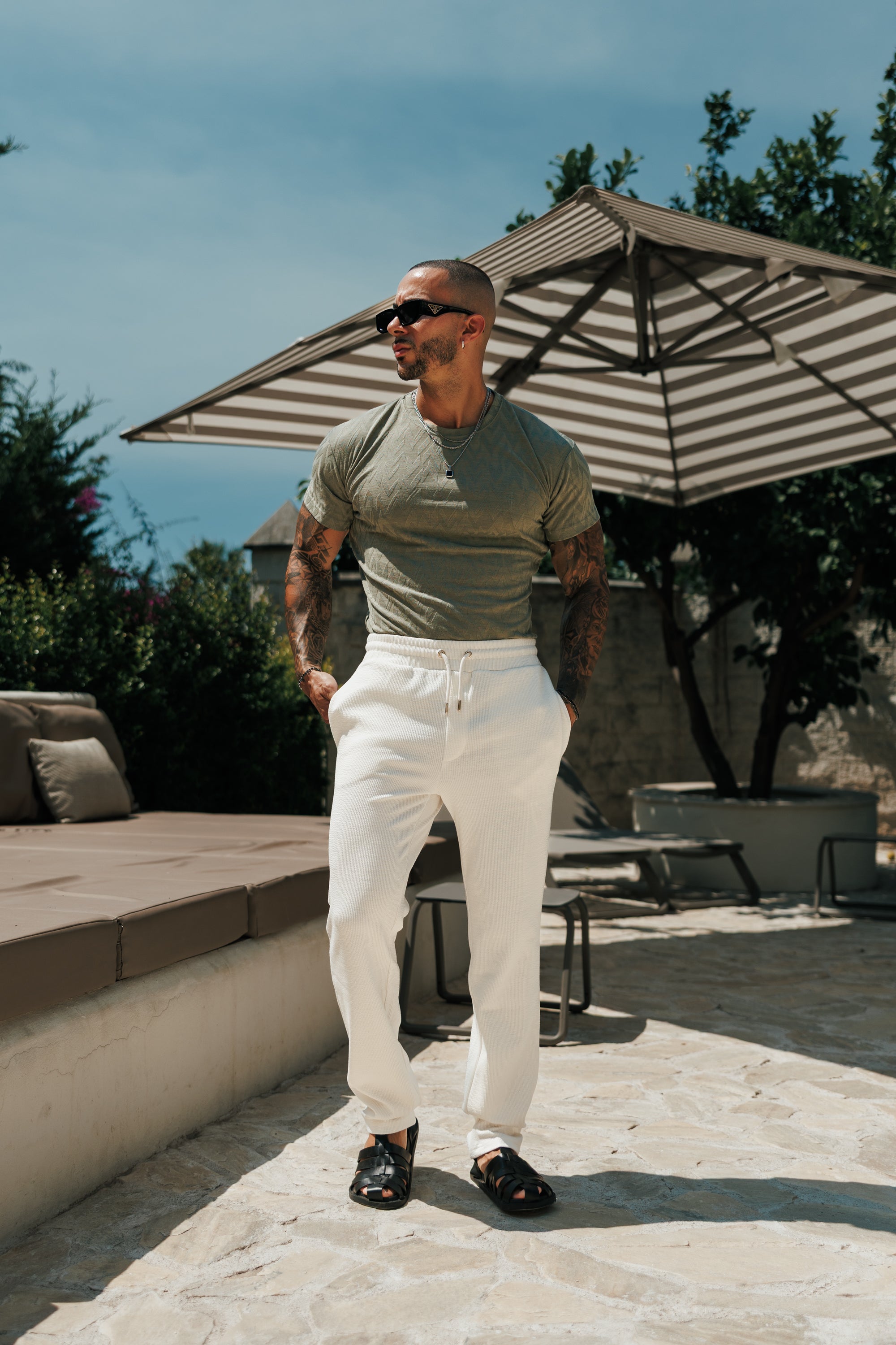 Regular Fit Jacquard Olive Chevron T-Shirt - FSR065