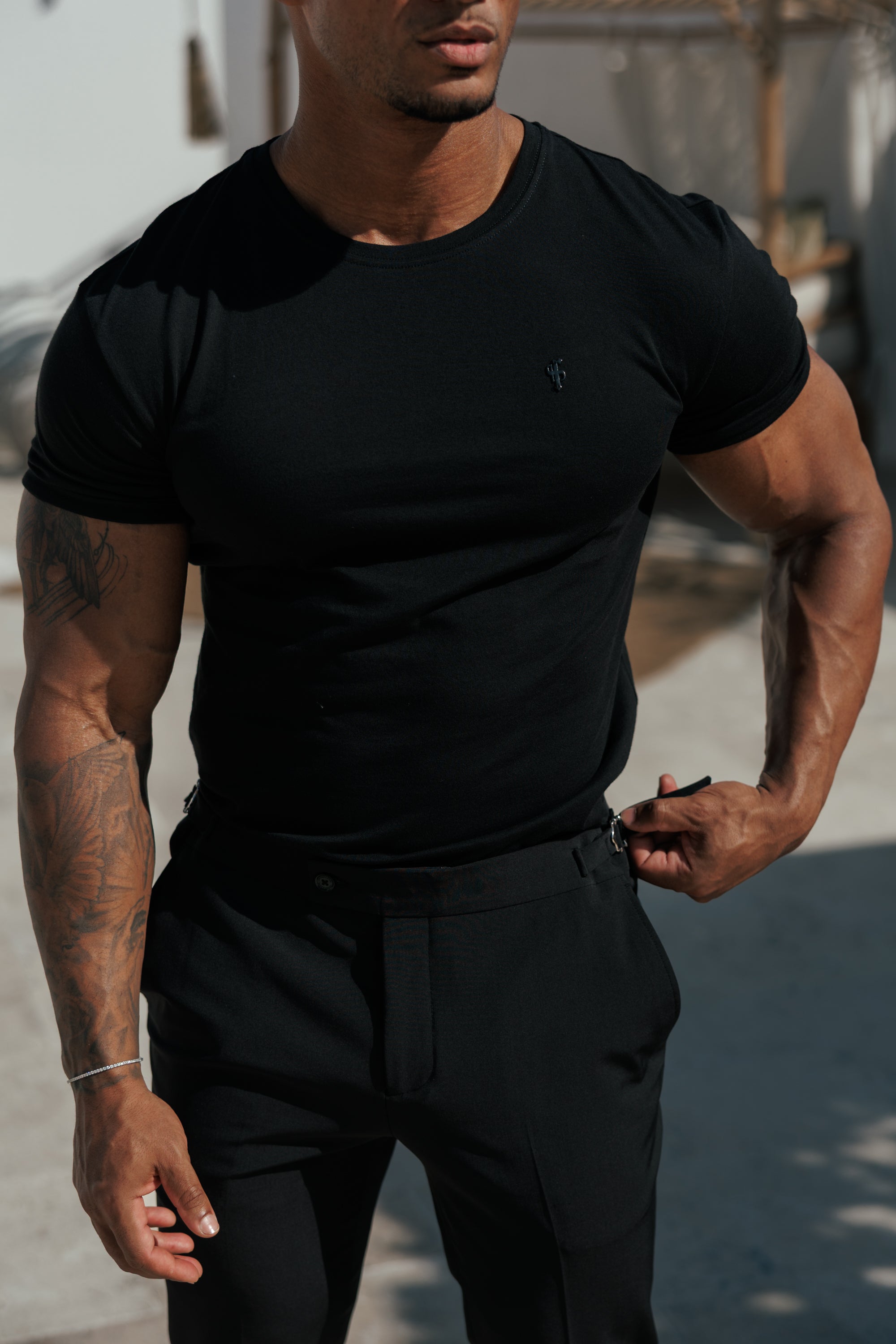 Black Crew Tshirt with Black Metal Emblem Decal FSH1454 (PRE ORDER 11TH MAY)