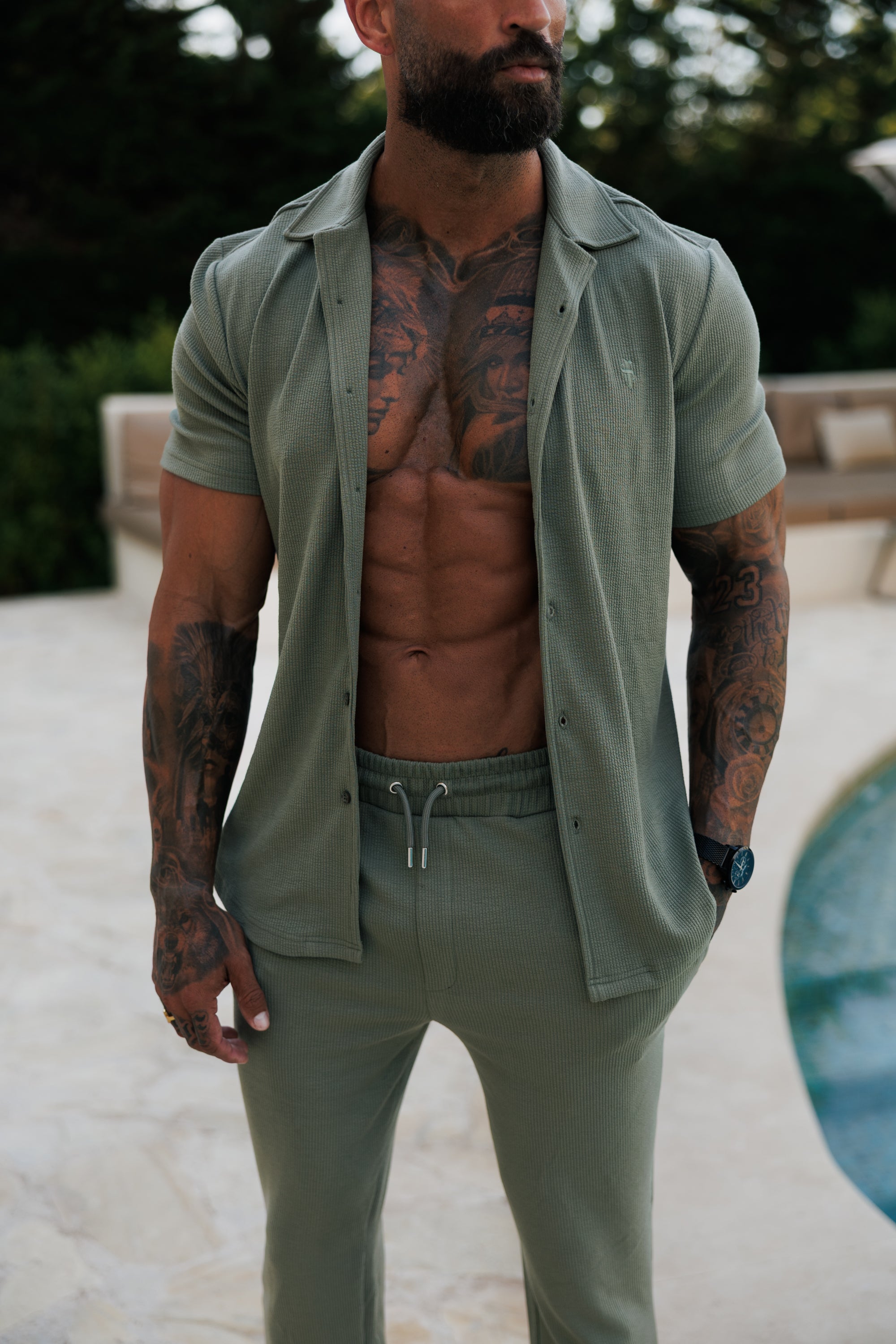 Jersey Cord Slim Olive Trousers - FSR088 (PRE ORDER 15TH JUNE)