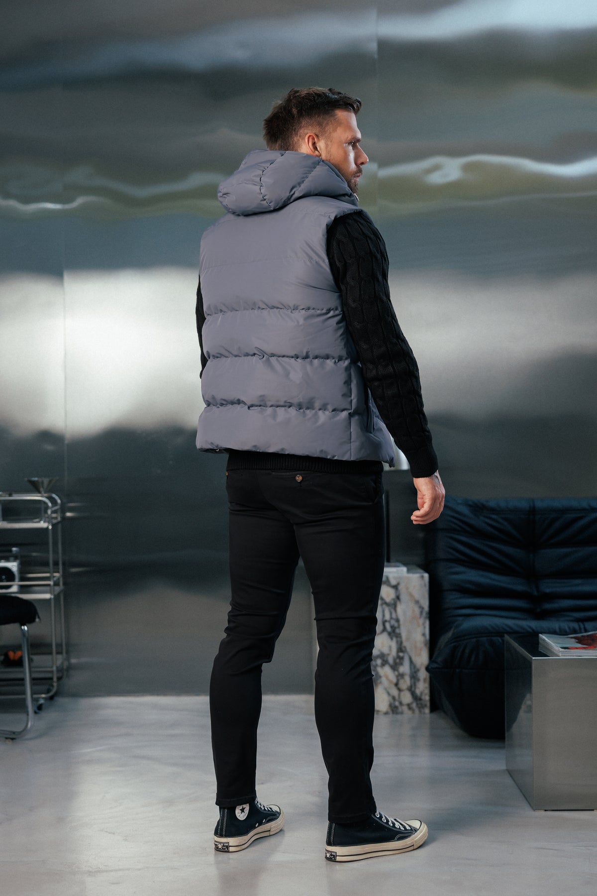 Charcoal Padded Hooded Gilet - FSN241 (PRE ORDER 24TH OCTOBER)