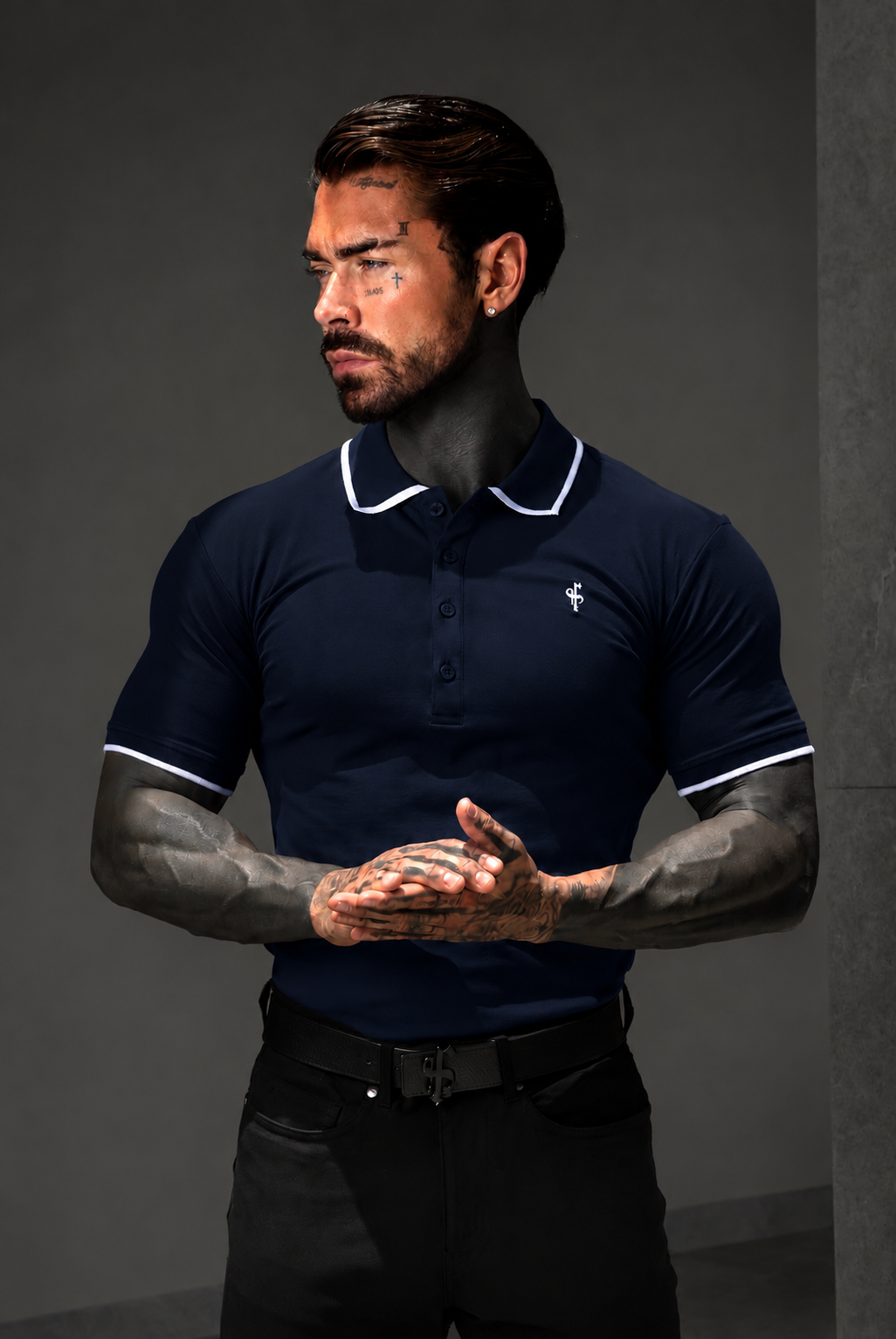 Navy / White Polo Shirt With Contrast Collar and Sleeve - FSH1673