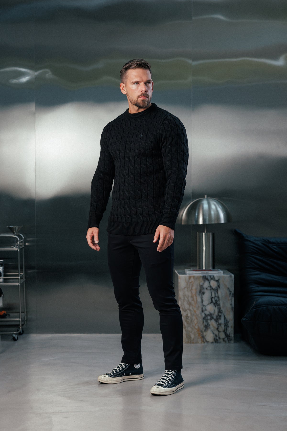 Chunky Cable Weave Knit Black Jumper - FSA055