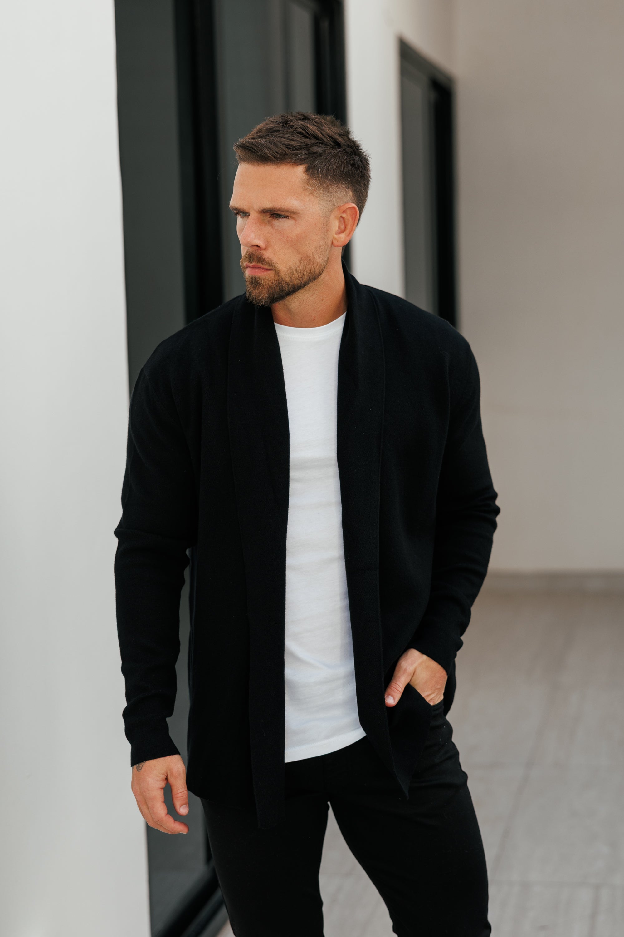 Soft Touch Shawl Cardigan Black - FSA001