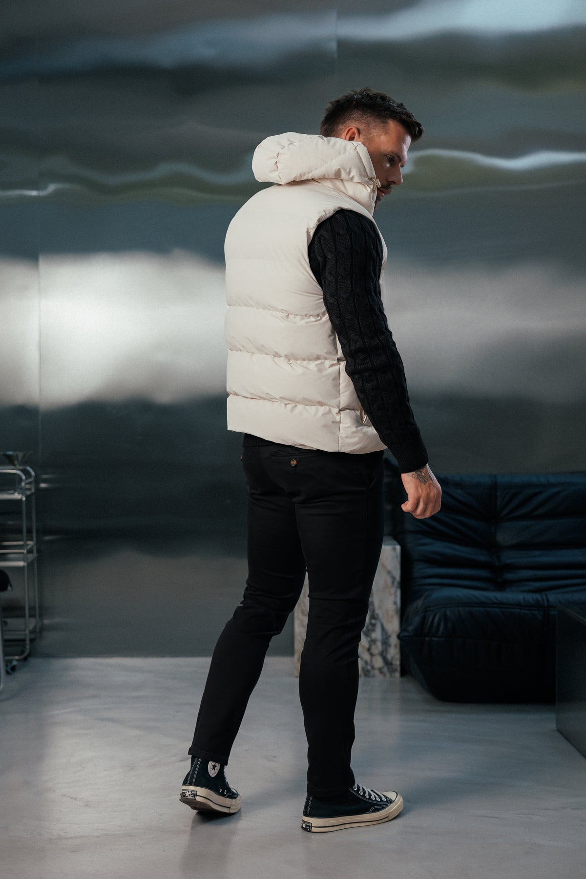 Light Beige Padded Hooded Gilet - FSN243 (PRE ORDER 24TH OCTOBER)