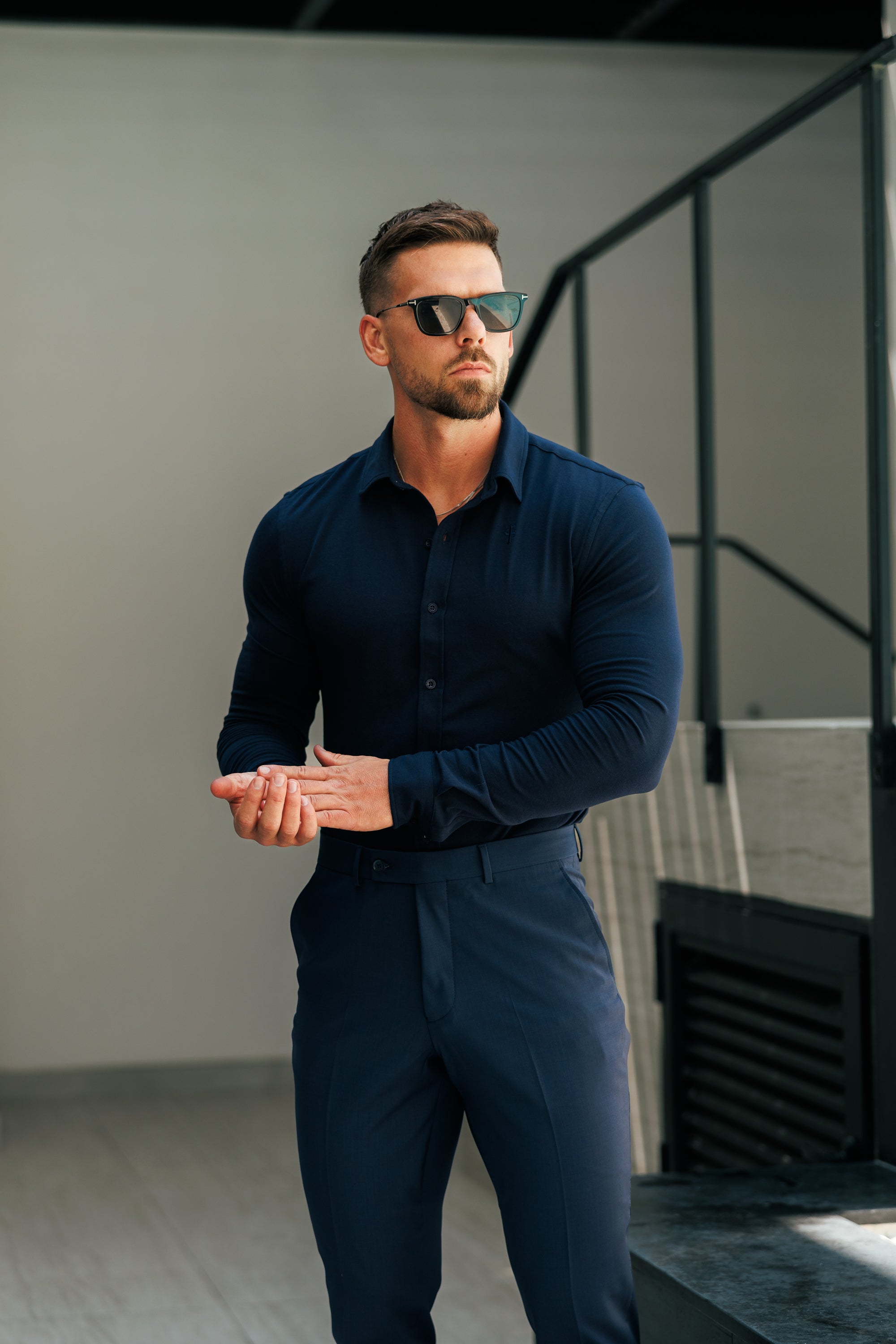 Relaxed Formal Navy Stretch Trousers - FSTR022 RELAXED