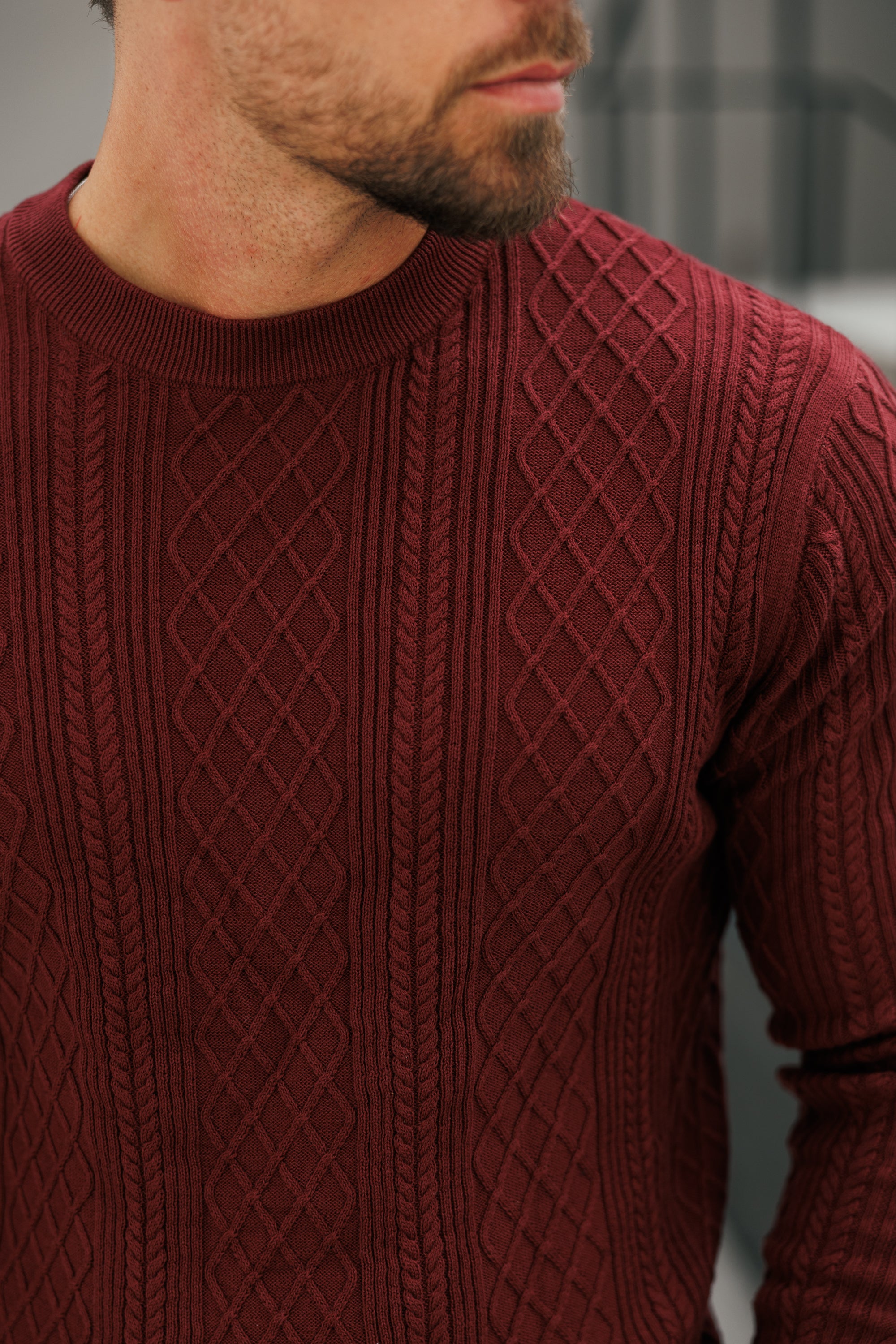 Fine Knit Diamond Burgundy Jumper Long Sleeve - FSA008