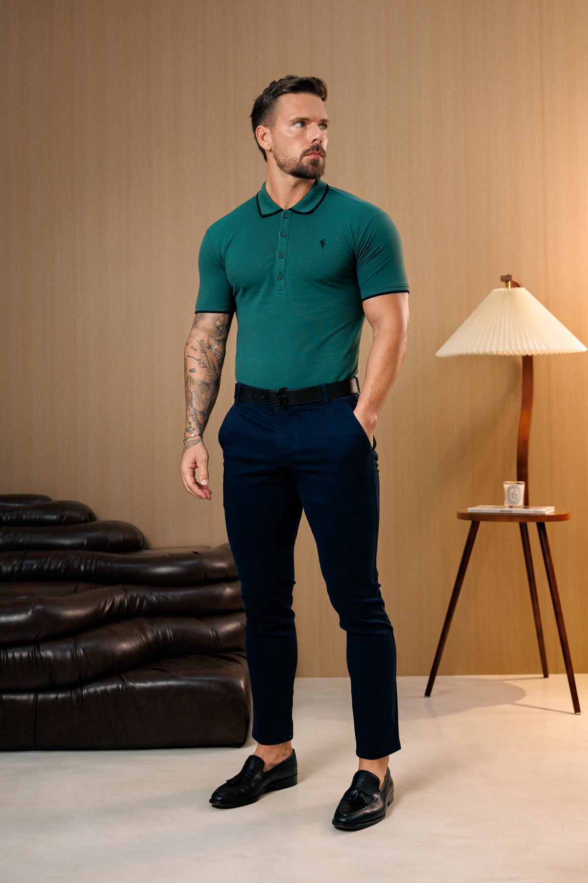Forest Green / Black Polo Shirt With Contrast Collar and Sleeve - FSH1677