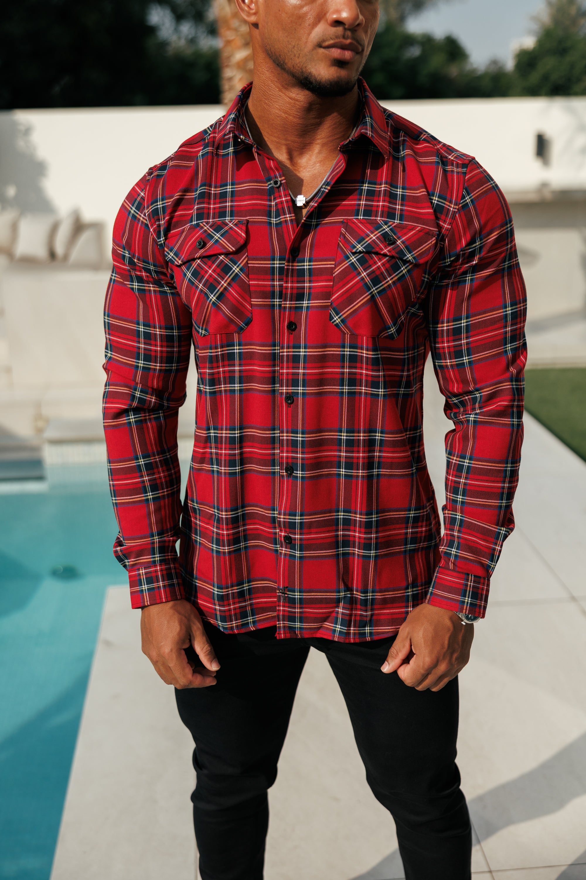 Red Tartan Check Shacket With Double Pockets - FS1036