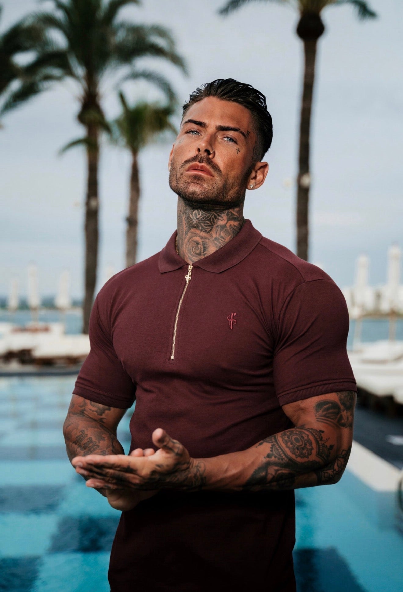 Classic Burgundy and Gold Zipped Polo Shirt - FSH1524