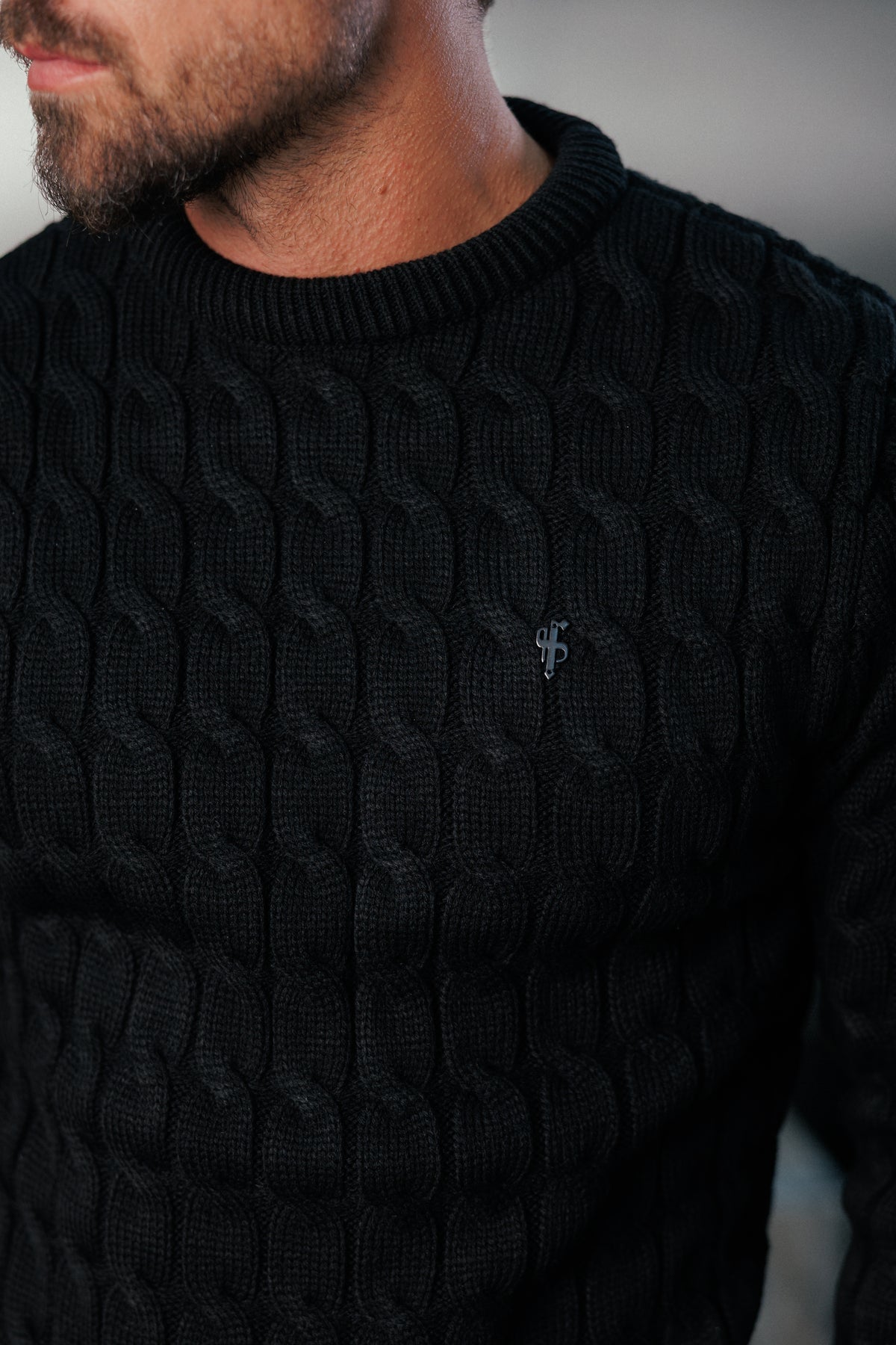 Chunky Cable Weave Knit Black Jumper - FSA055