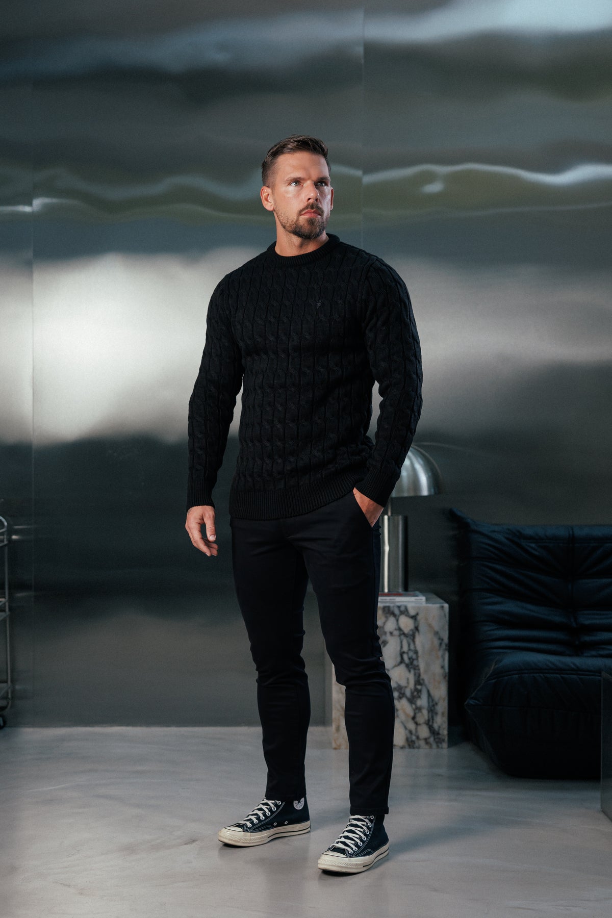 Chunky Cable Weave Knit Black Jumper - FSA055
