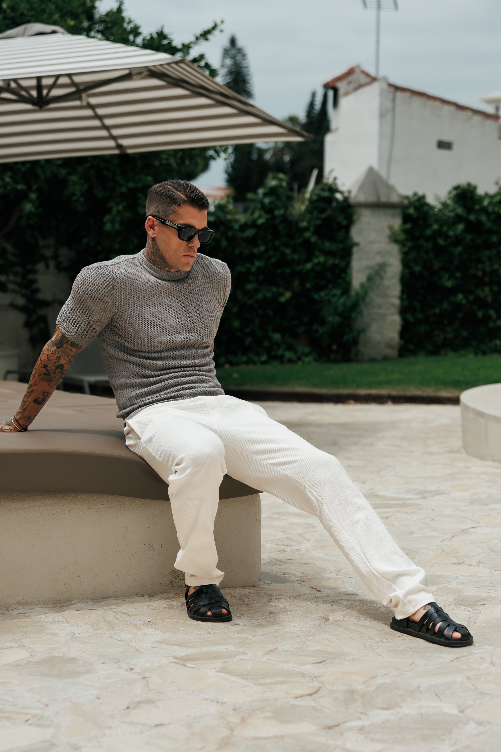 Light Grey Crochet Viscose Plain Knitted Short Sleeve T-Shirt - FSJ190 (PRE ORDER 12TH AUGUST)