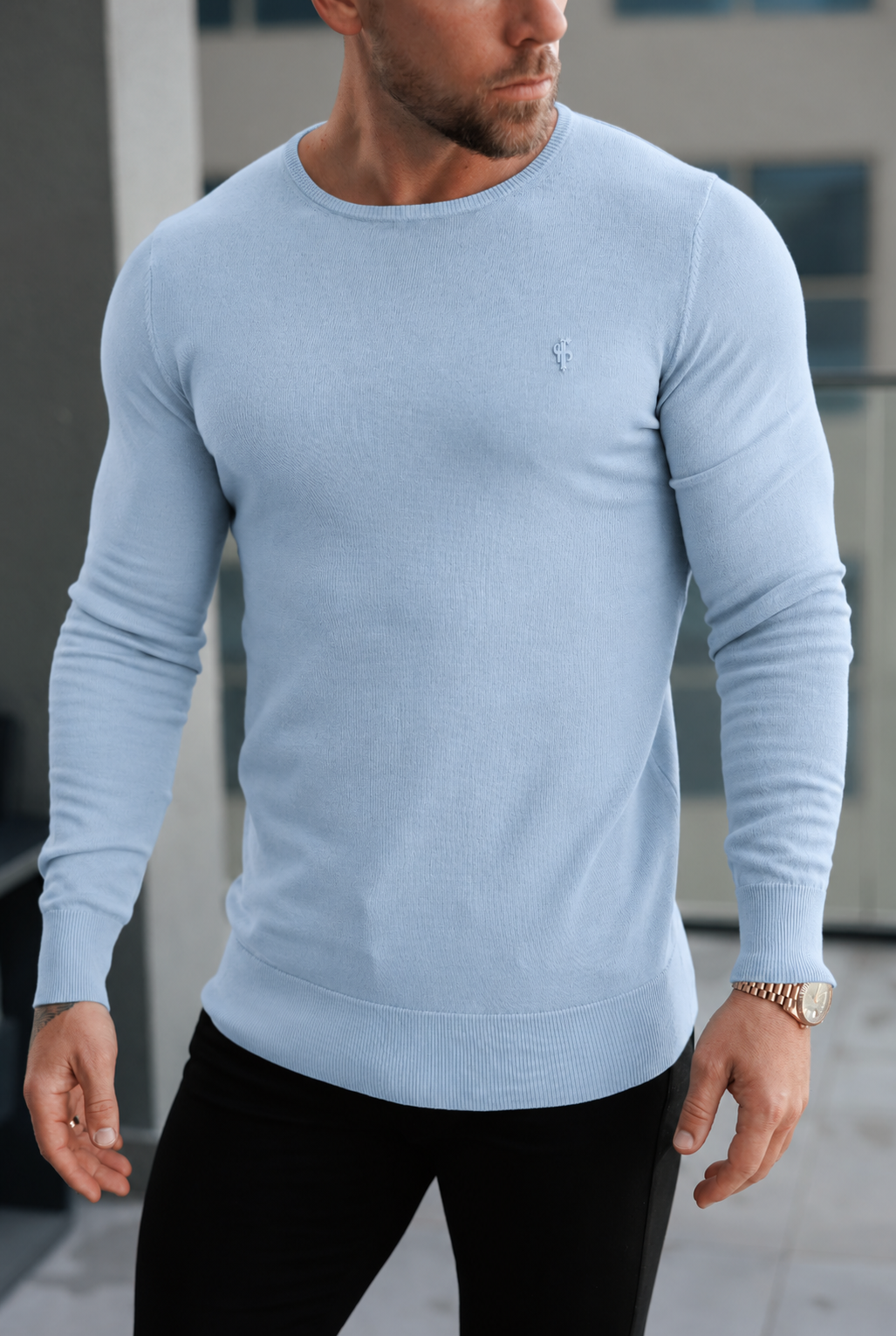 Plain Crew Ice Blue Soft Touch Knit Jumper - FSA105