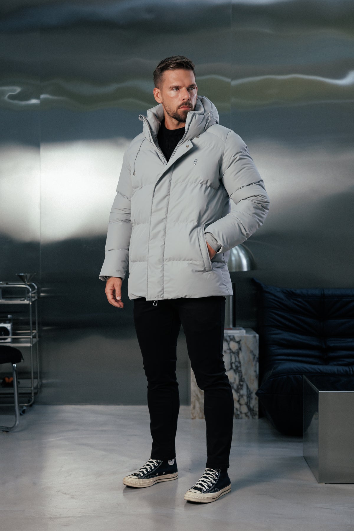Mid Grey Padded Coat with Hood - FSN240 (PRE ORDER 24TH OCTOBER)