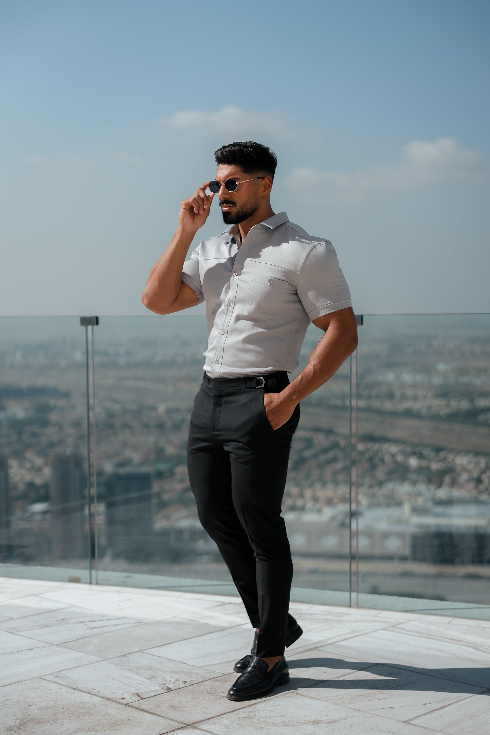 Slim Formal Black Stretch Trousers With Silver Waist Adjusters - FST013
