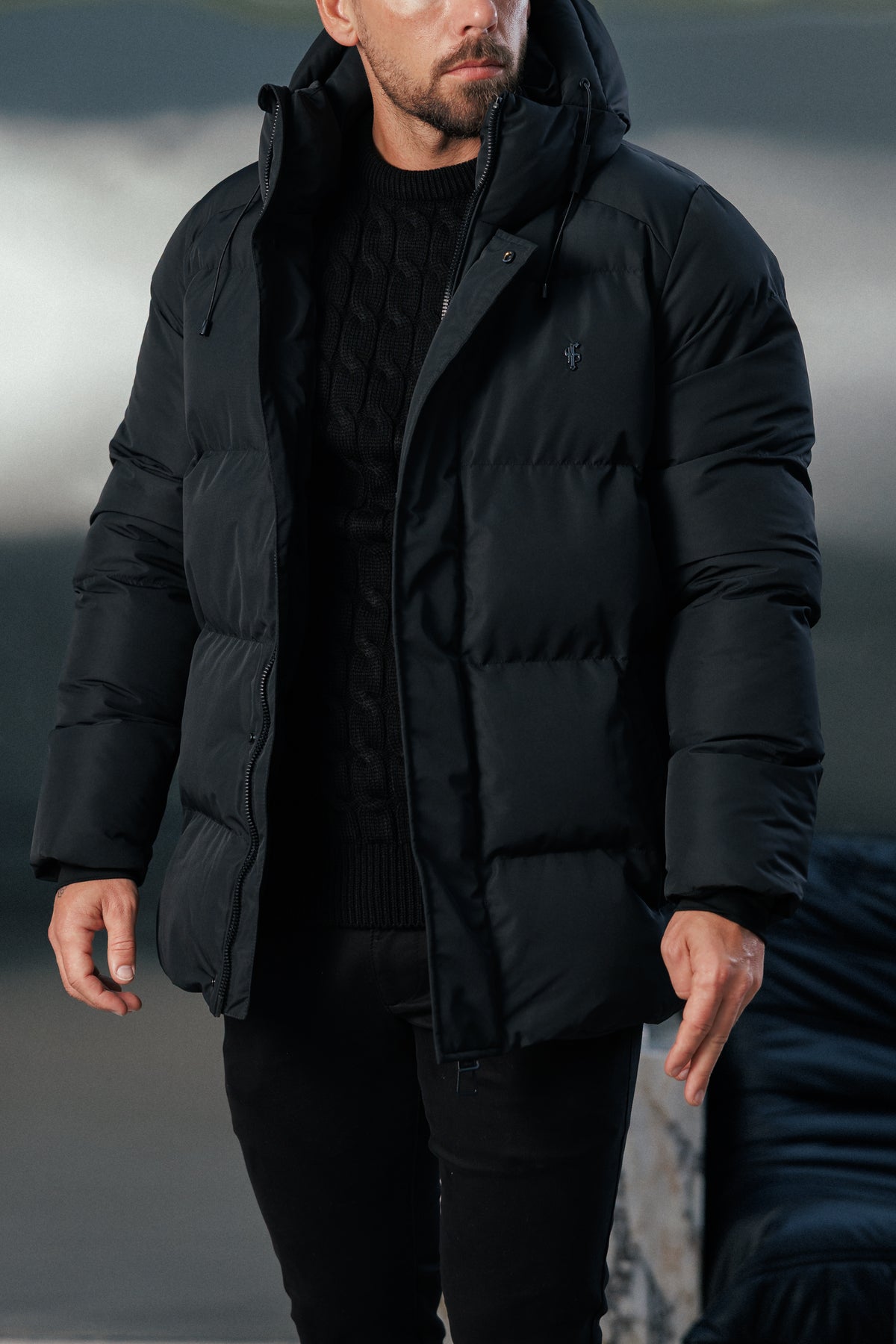 Black Padded Coat with Hood - FSN234E (PRE ORDER 24TH OCTOBER)