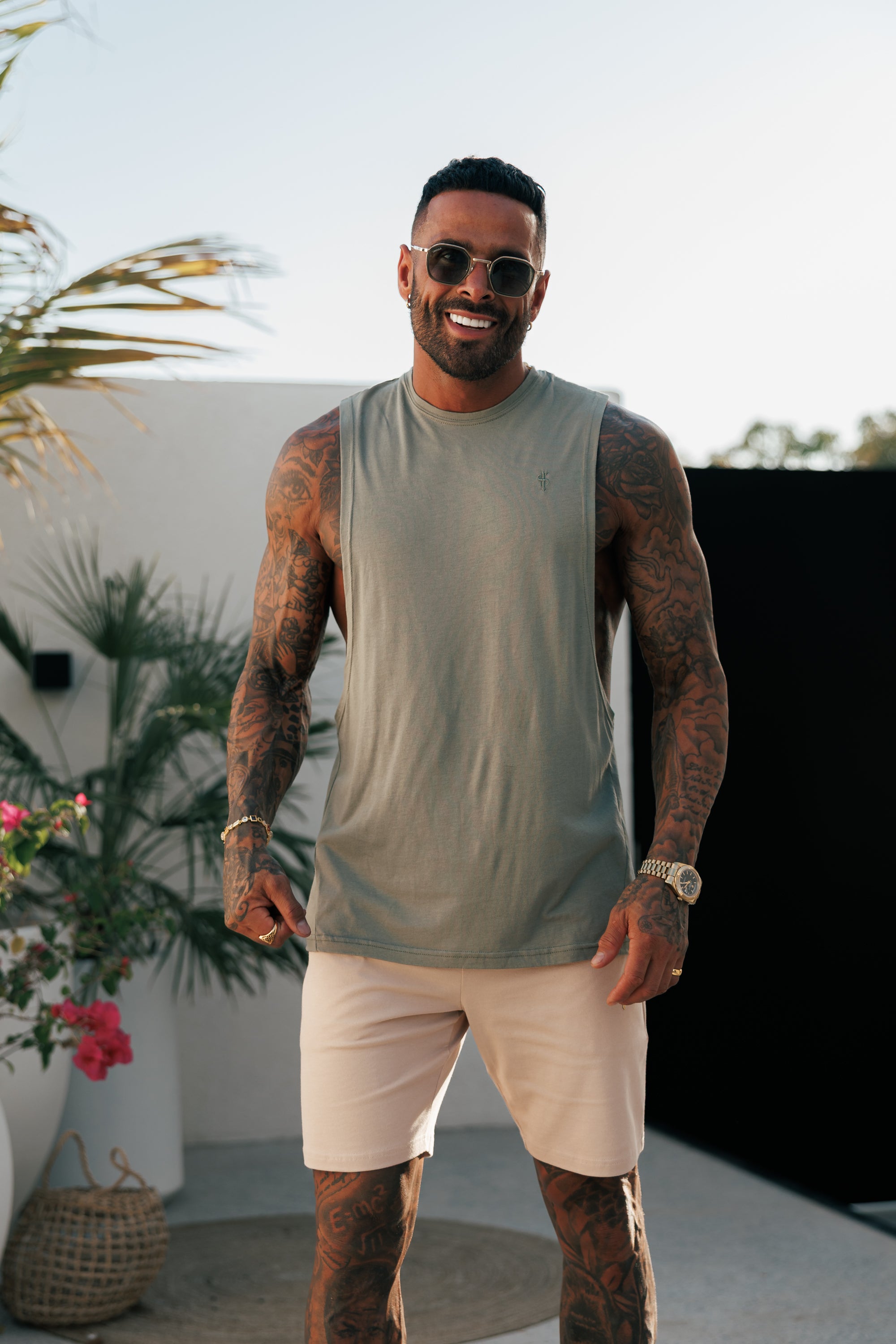 Classic Bamboo Dropped Armhole Olive Vest - FSH1341 (PRE ORDER 11TH JUNE)