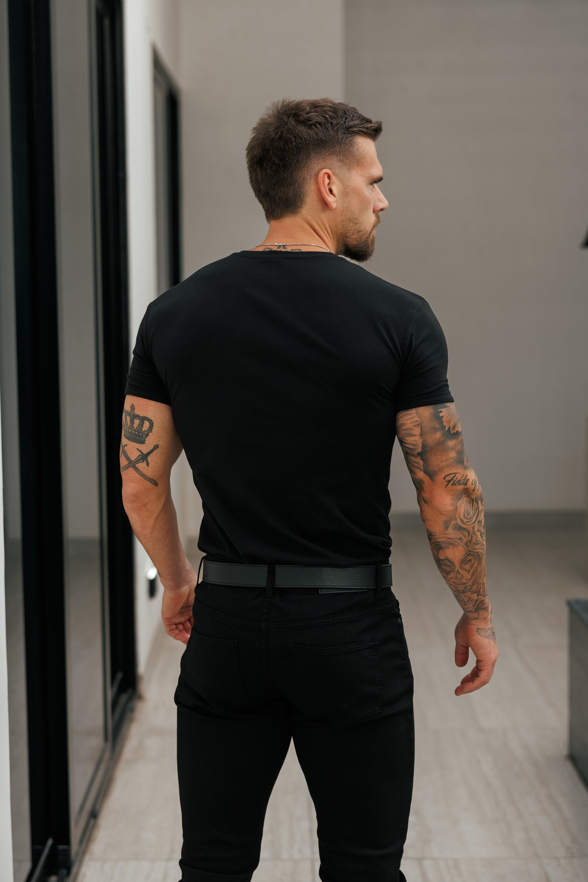 Black Crew Tshirt with Black Metal Emblem Decal FSH1454 (PRE ORDER 11TH MAY)