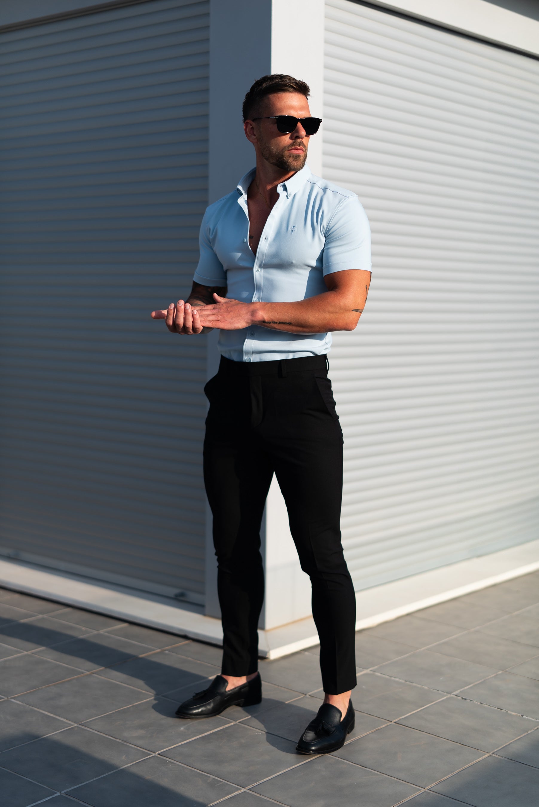 Super Slim SS Powder Blue Scuba with Button Down Collar - FS1121