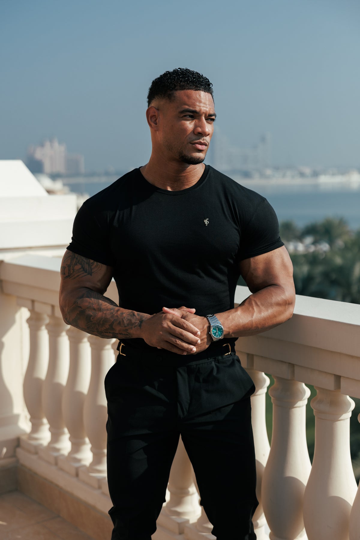 Black Bamboo Crew Tshirt with Gold Metal Emblem Decal FSH1382 (PRE ORDER 30TH OCTOBER)