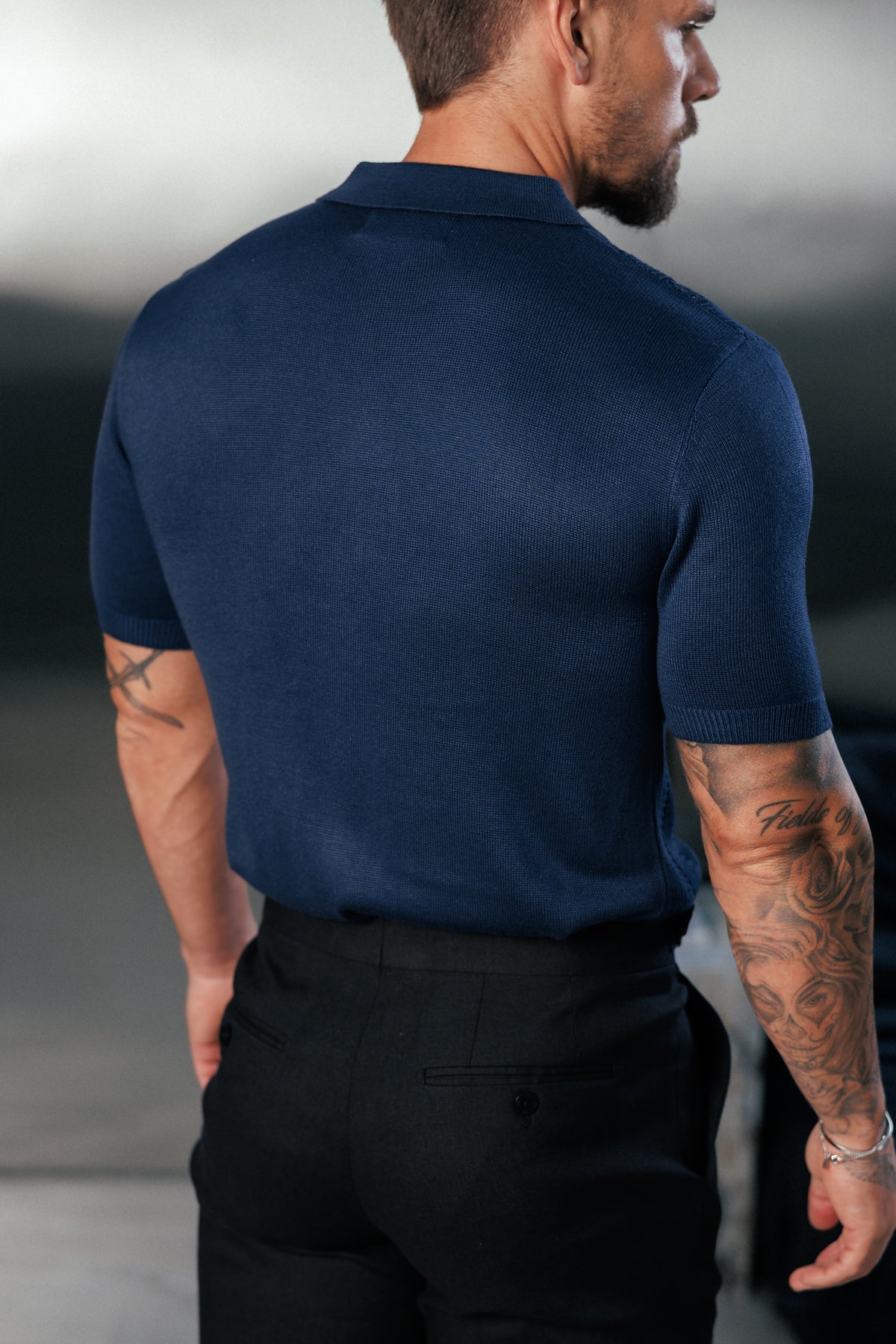 Navy Stripe Perforated Shirt Short Sleeve - FSA020