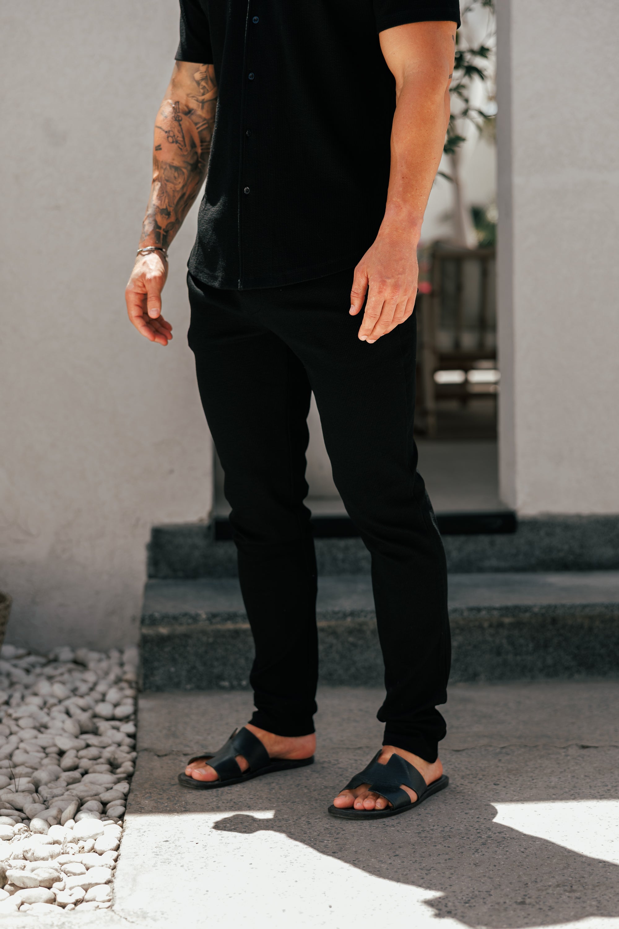 Jersey Cord Slim Black Trousers - FSR016