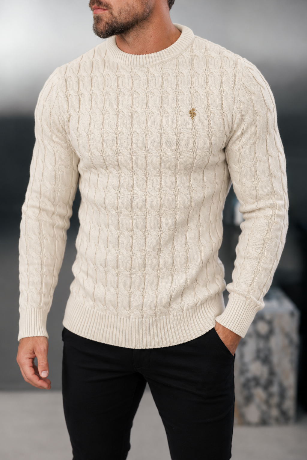 Chunky Cable Weave Knit Beige Jumper - FSA059