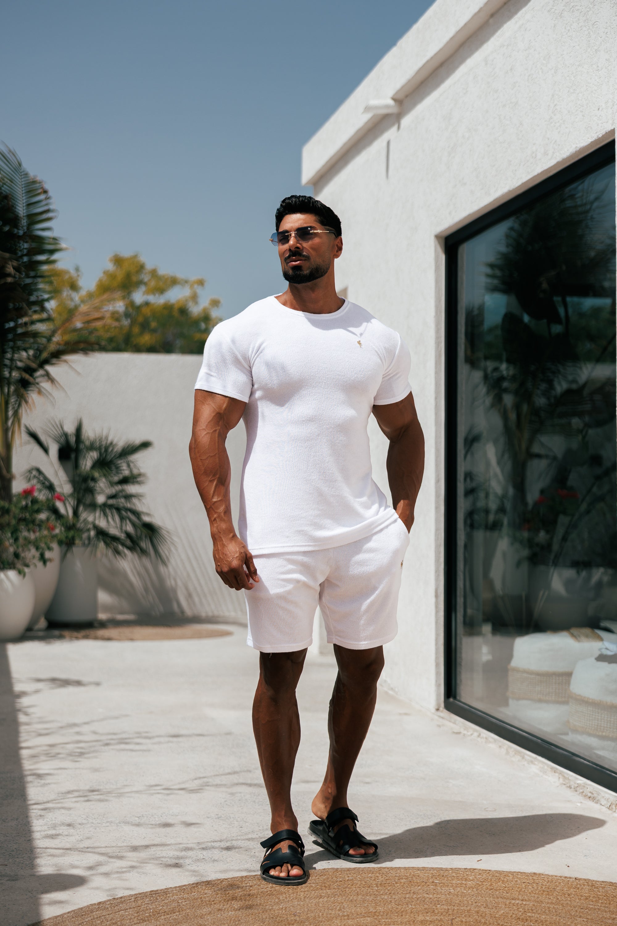 White / Gold Towelling Crew T Shirt - FSH1345 (PRE ORDER 16TH JUNE)