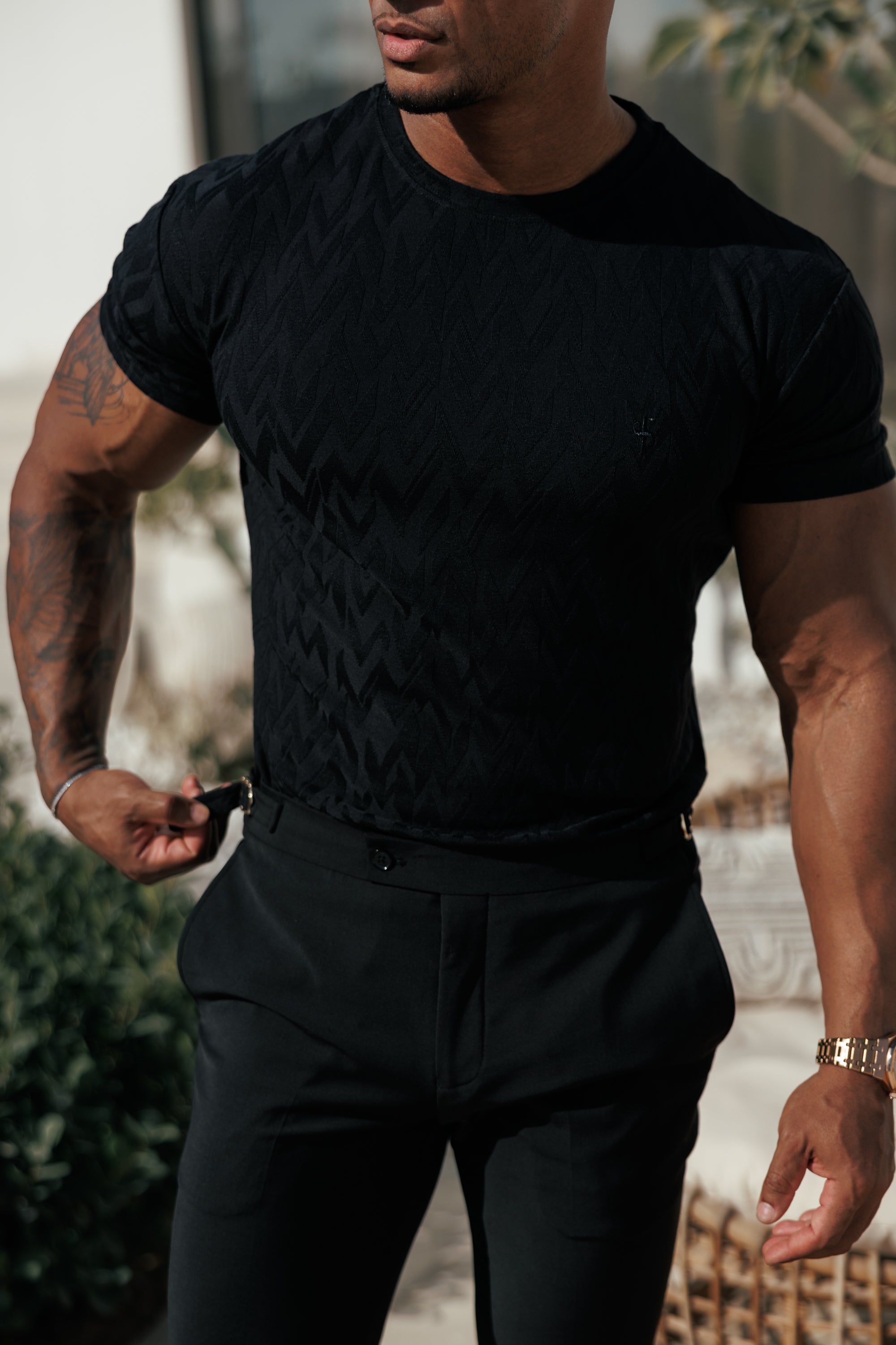 Regular Fit Jacquard Black Chevron T-Shirt - FSR046 (PRE ORDER 15TH JUNE)