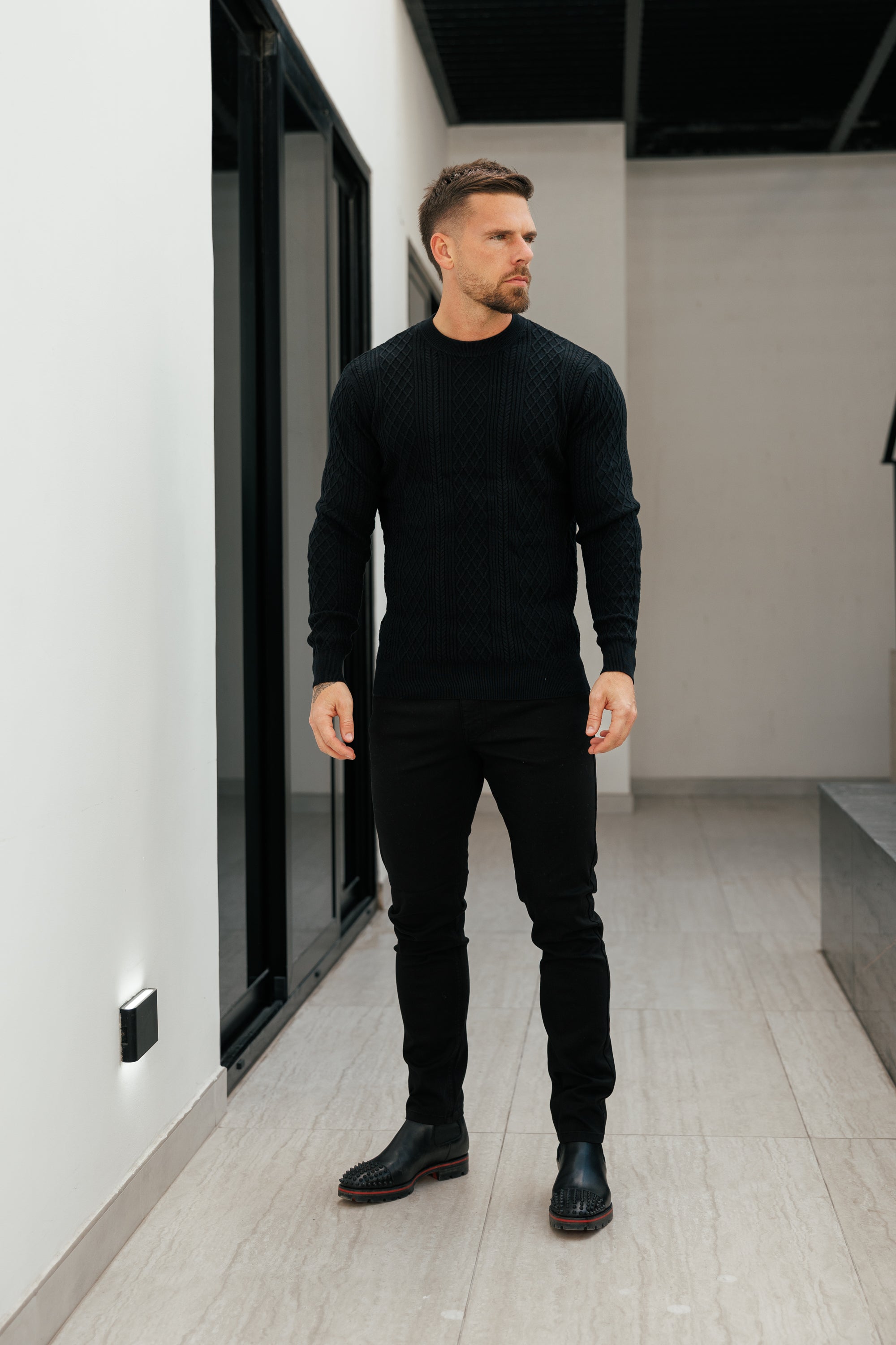 Fine Knit Diamond Black Jumper Long Sleeve - FSA006