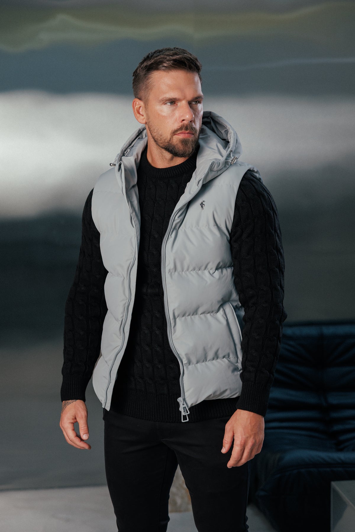 Mid Grey Padded Hooded Gilet - FSN244 (PRE ORDER 24TH OCTOBER)