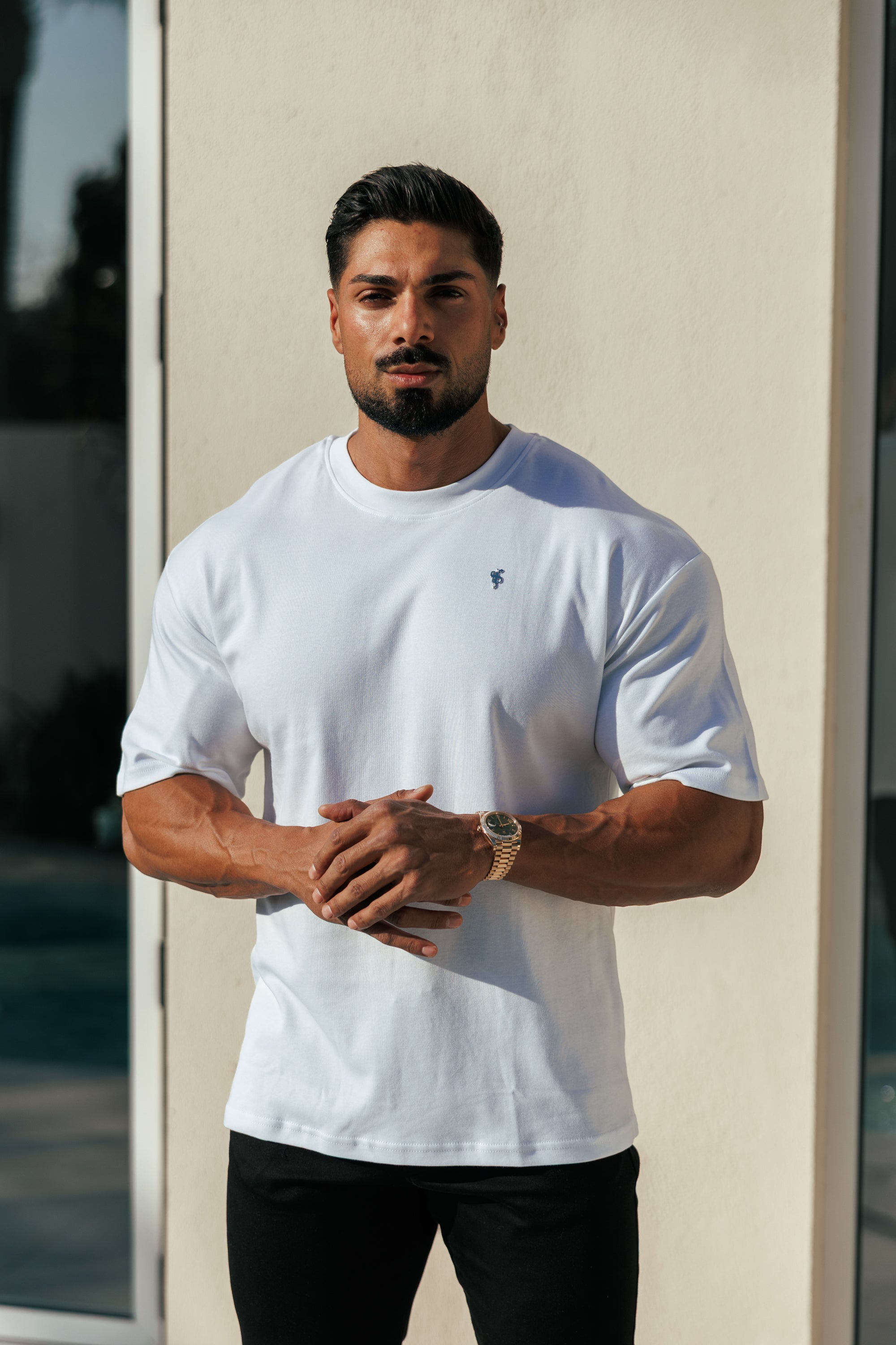 White / Silver Oversized Crew T Shirt - FSH1423