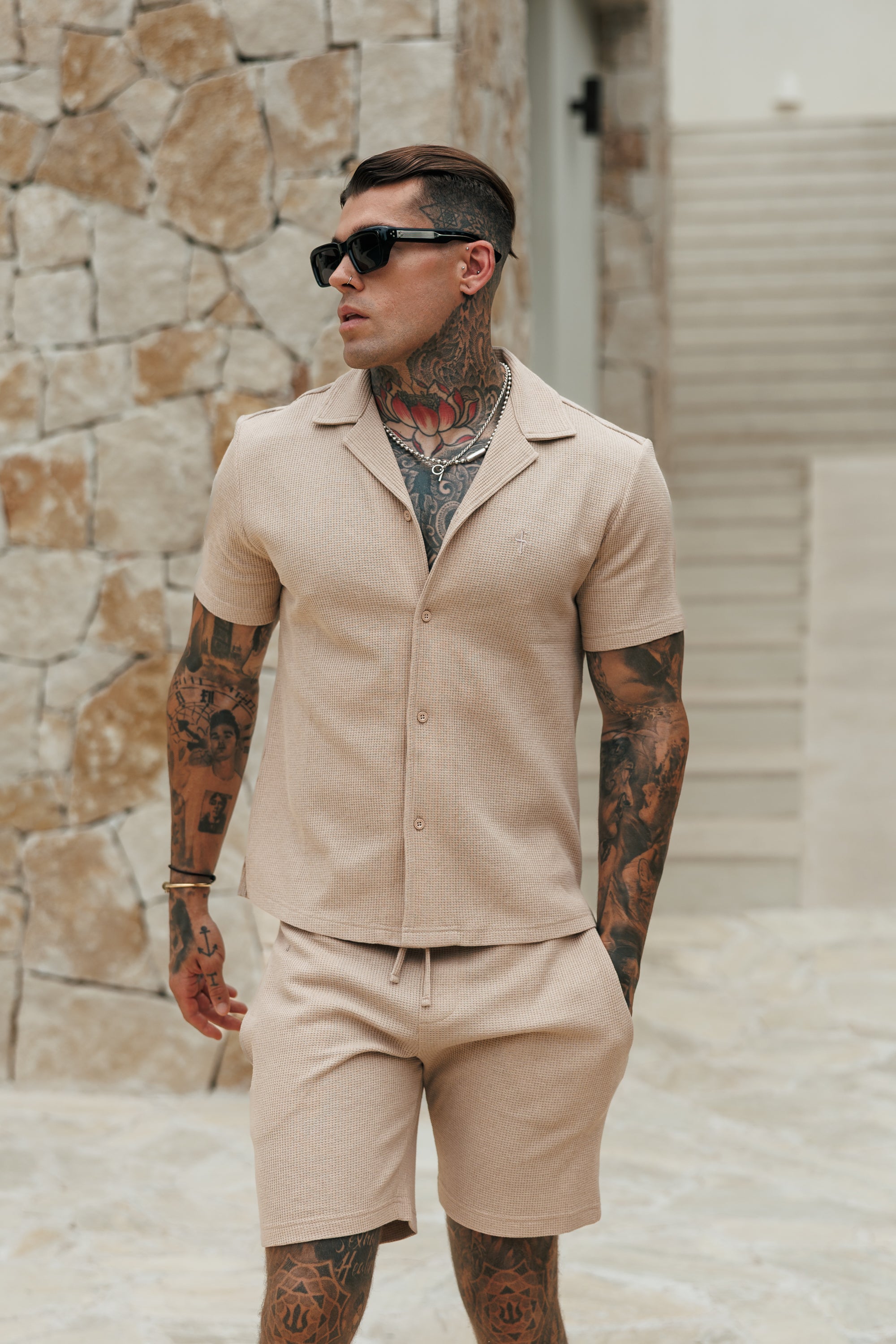 Waffle Revere Short Sleeve Shirt Beige - FSR110 (PRE ORDER 10TH AUGUST)