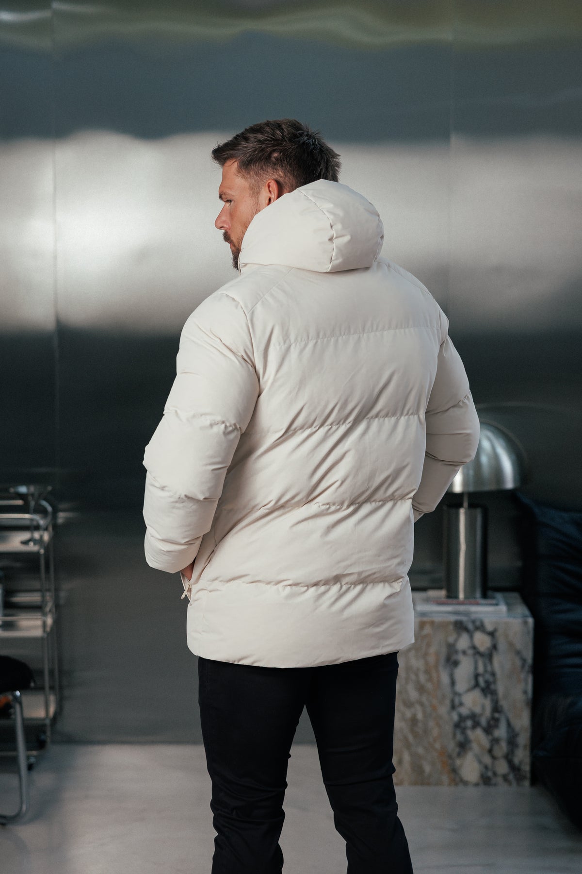 Light Beige Padded Coat with Hood - FSN239 (PRE ORDER 24TH OCTOBER)