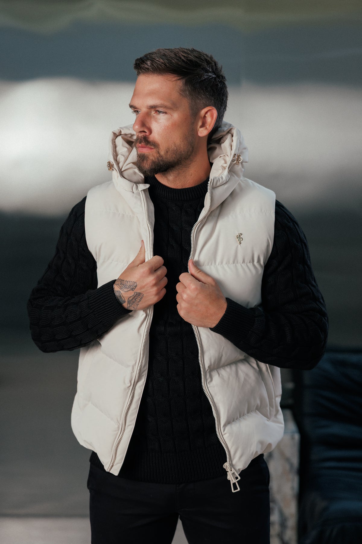 Light Beige Padded Hooded Gilet - FSN243 (PRE ORDER 24TH OCTOBER)