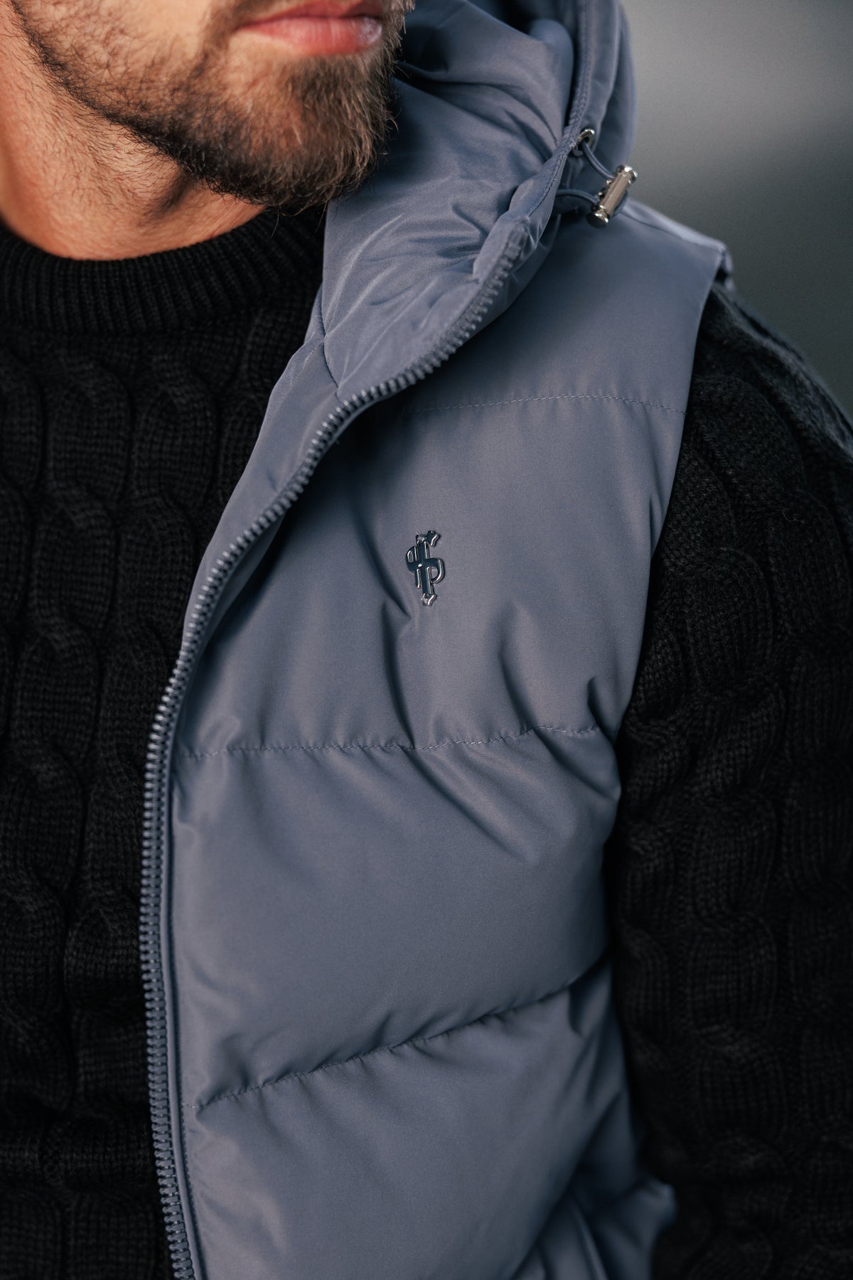 Charcoal Padded Hooded Gilet - FSN241 (PRE ORDER 24TH OCTOBER)