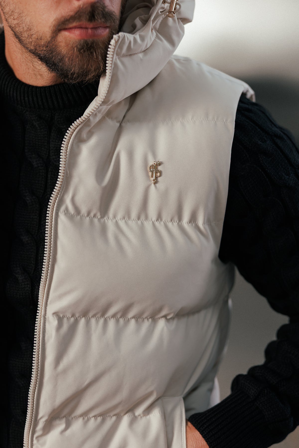 Light Beige Padded Hooded Gilet - FSN243 (PRE ORDER 24TH OCTOBER)