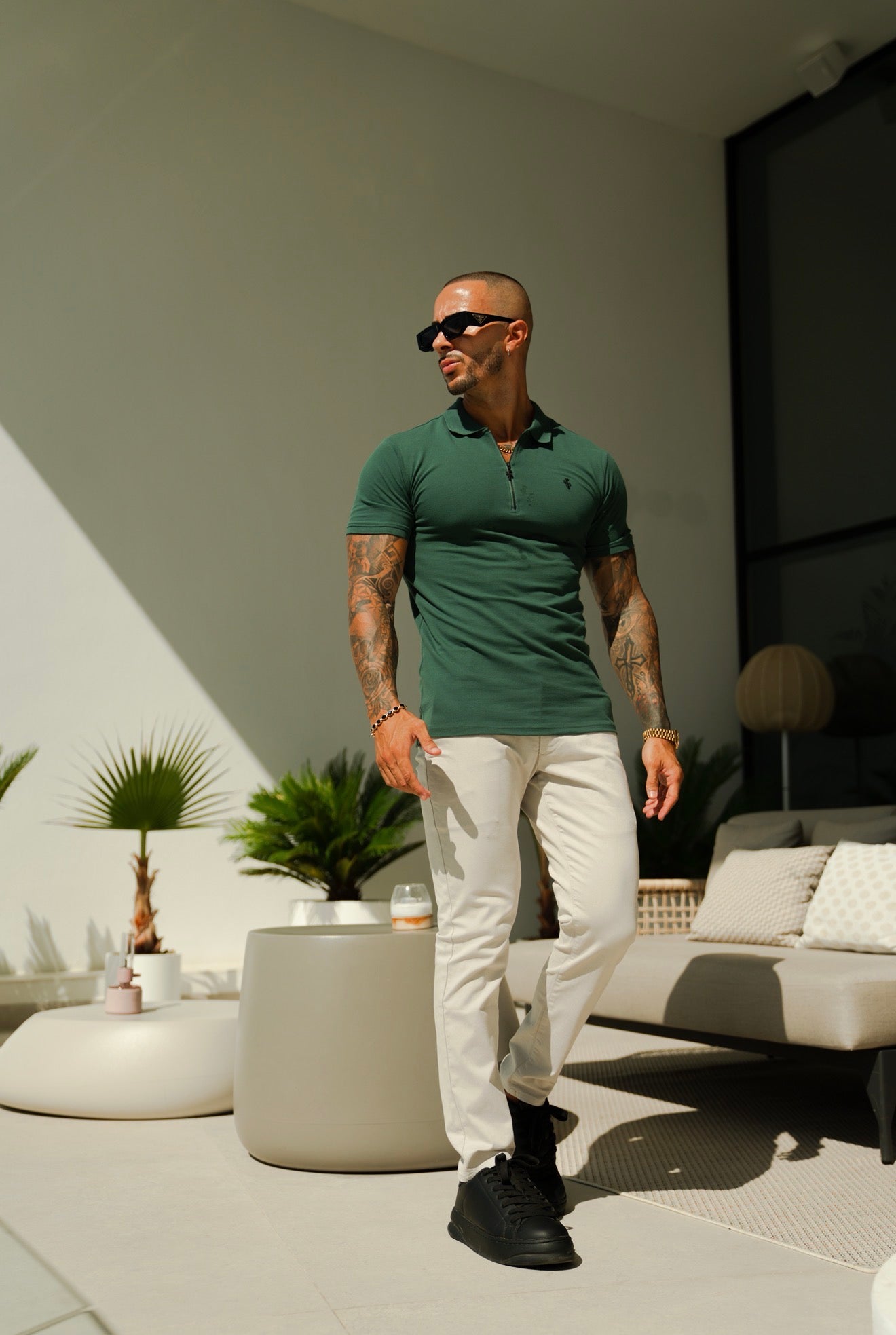 Classic Forest Green and Black Zipped Polo Shirt - FSH1537
