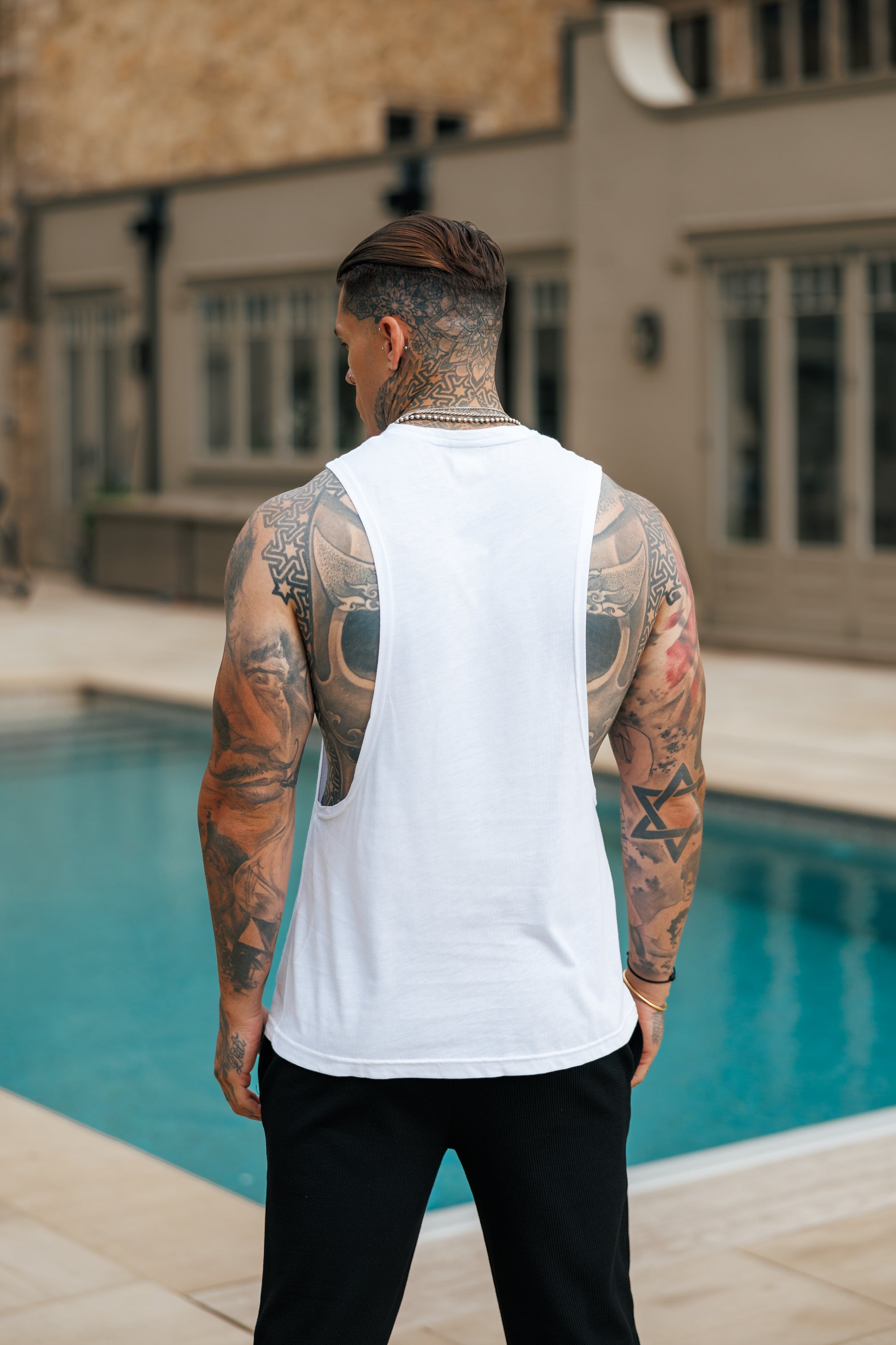 Bamboo Dropped Armhole White / Black Vest - FSH1487