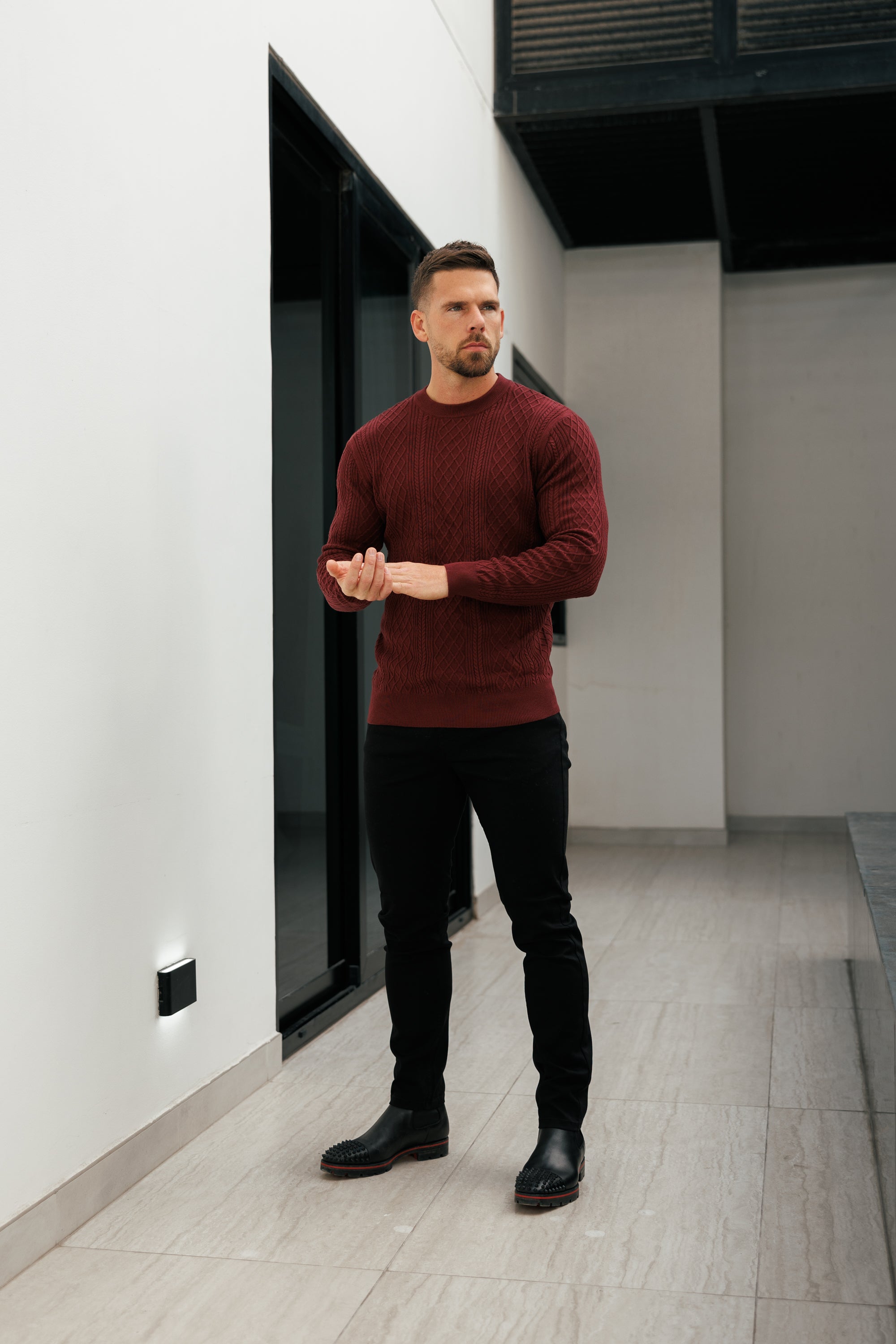 Fine Knit Diamond Burgundy Jumper Long Sleeve - FSA008