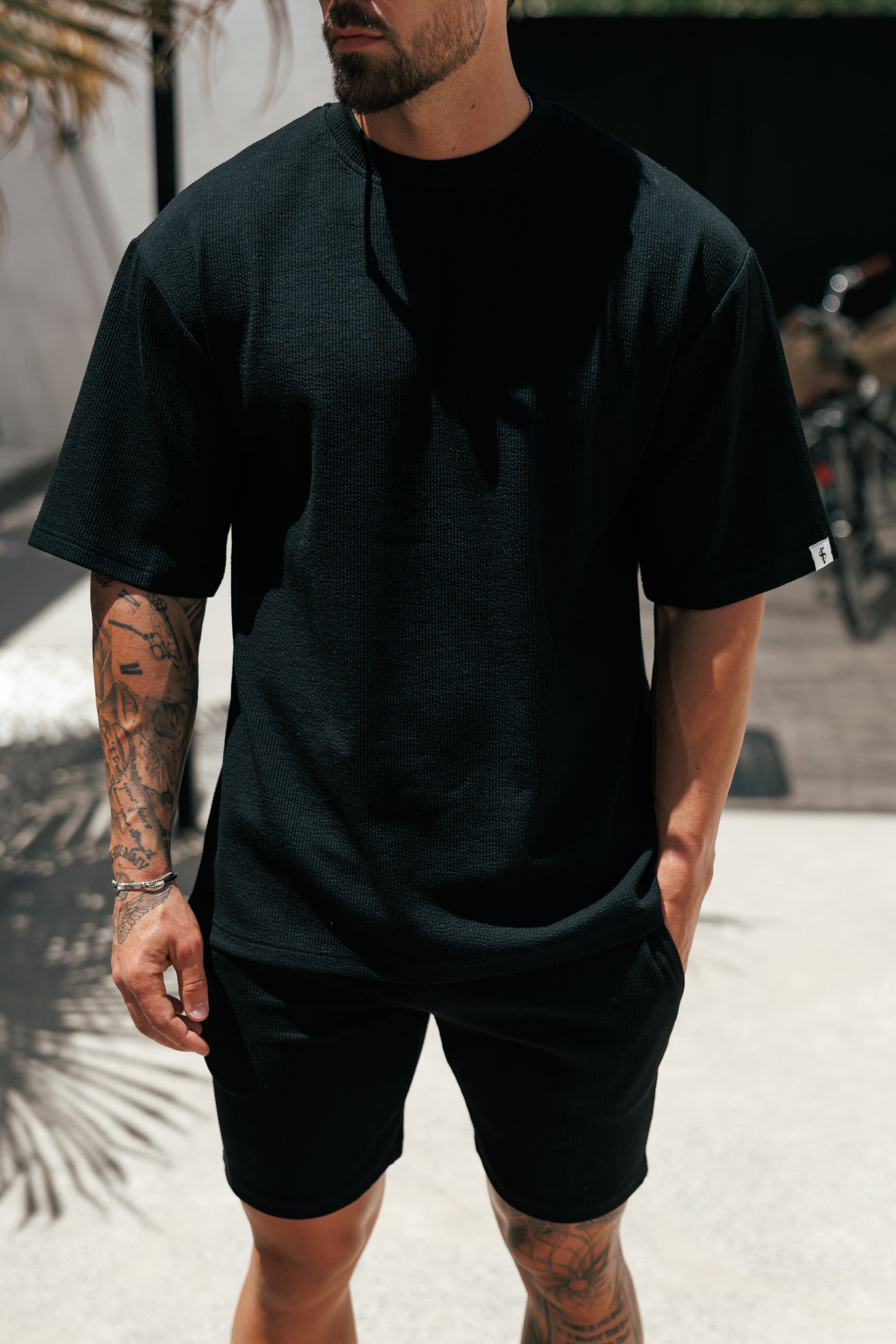 Jersey Cord Black Oversized T-Shirt - FSR102 (PRE ORDER 18TH JULY)