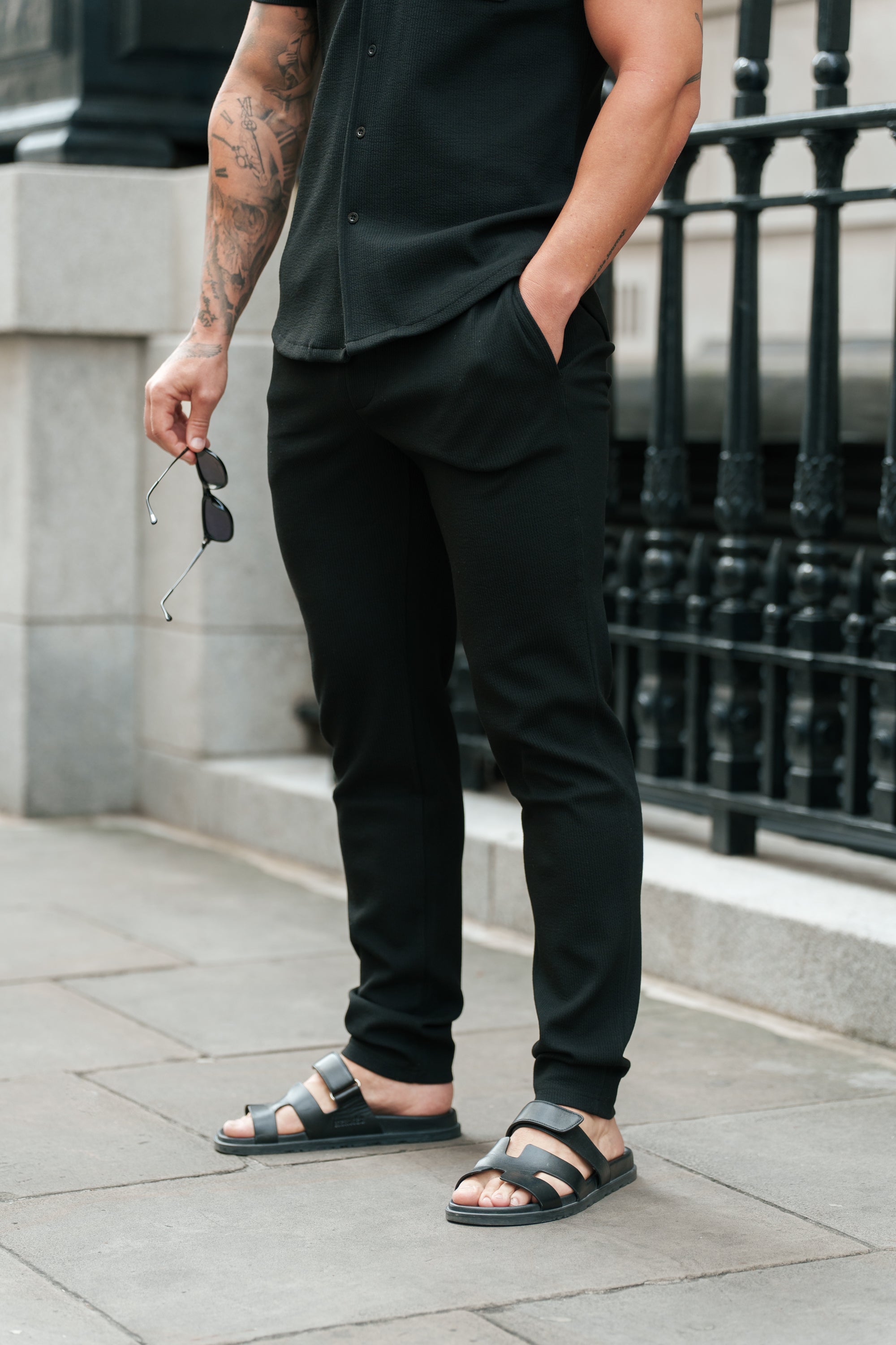Jersey Cord Slim Black Trousers - FSR016 (PRE ORDER 15TH JUNE)
