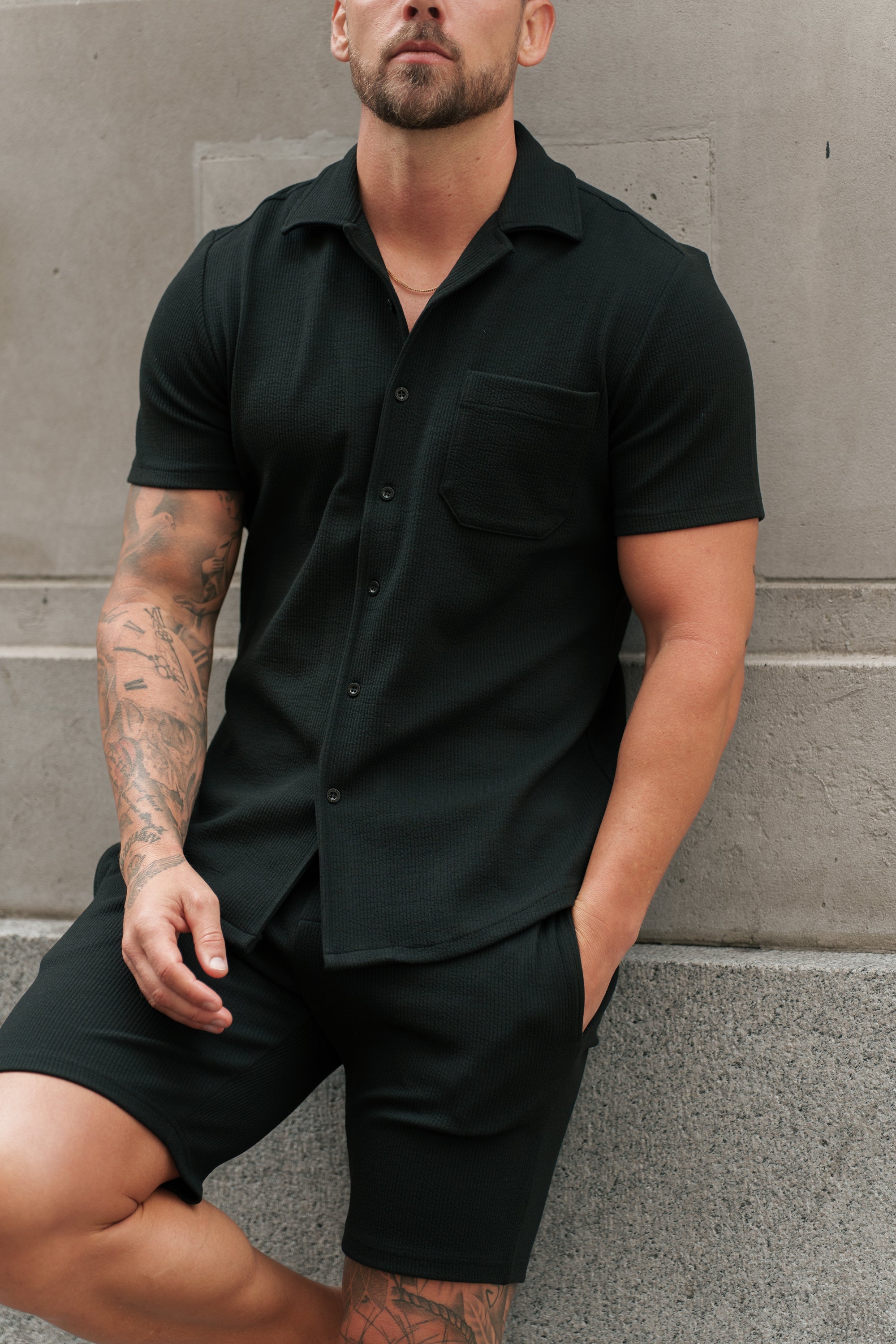 Jersey Cord Black Shorts - FSR012 (PRE ORDER 15TH JUNE)